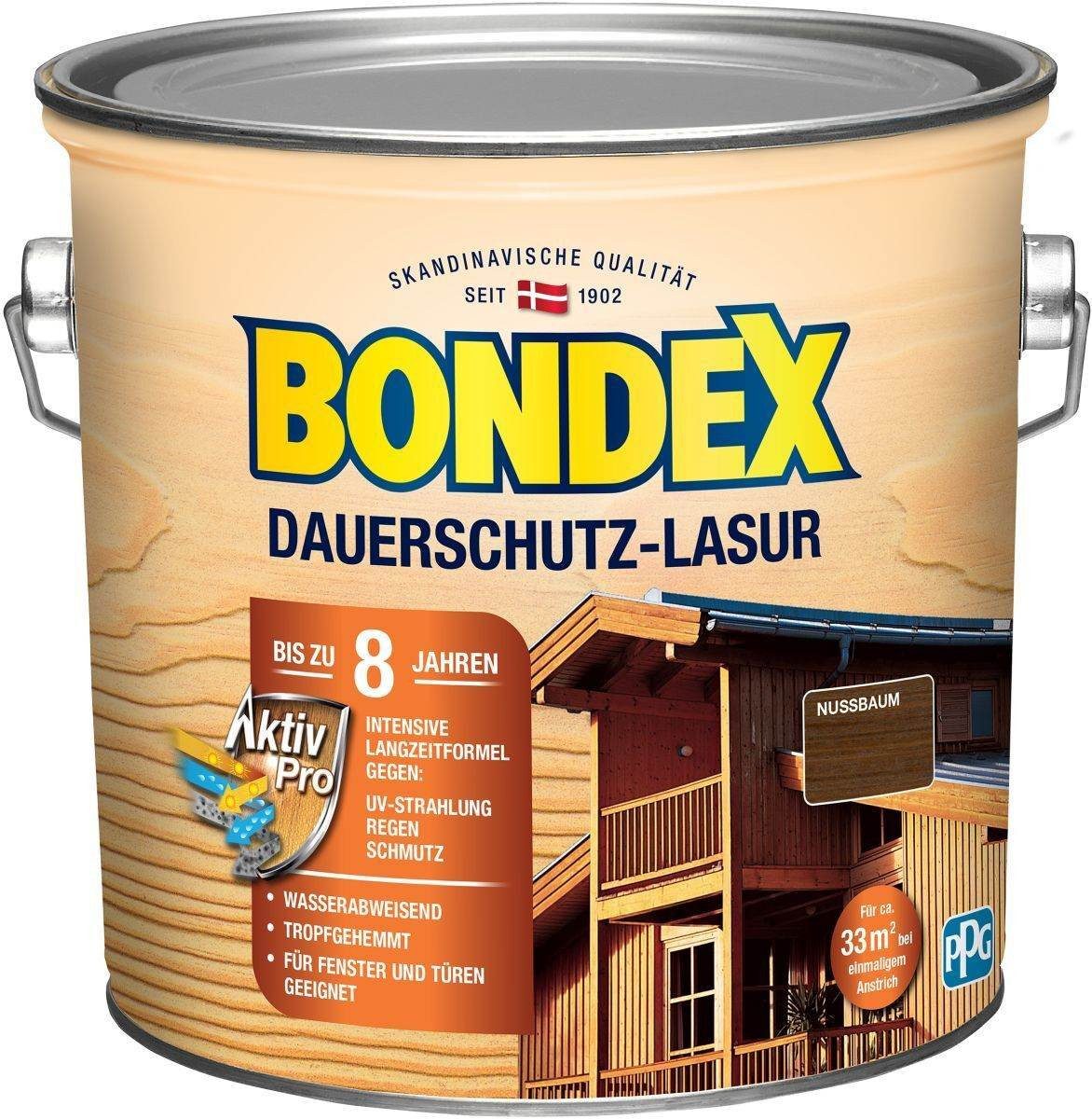 Bondex Holzschutzlasur Dauerschutz-Lasur 2,5 L in Nussbaum, Holzpflege mit Witterungsschutz