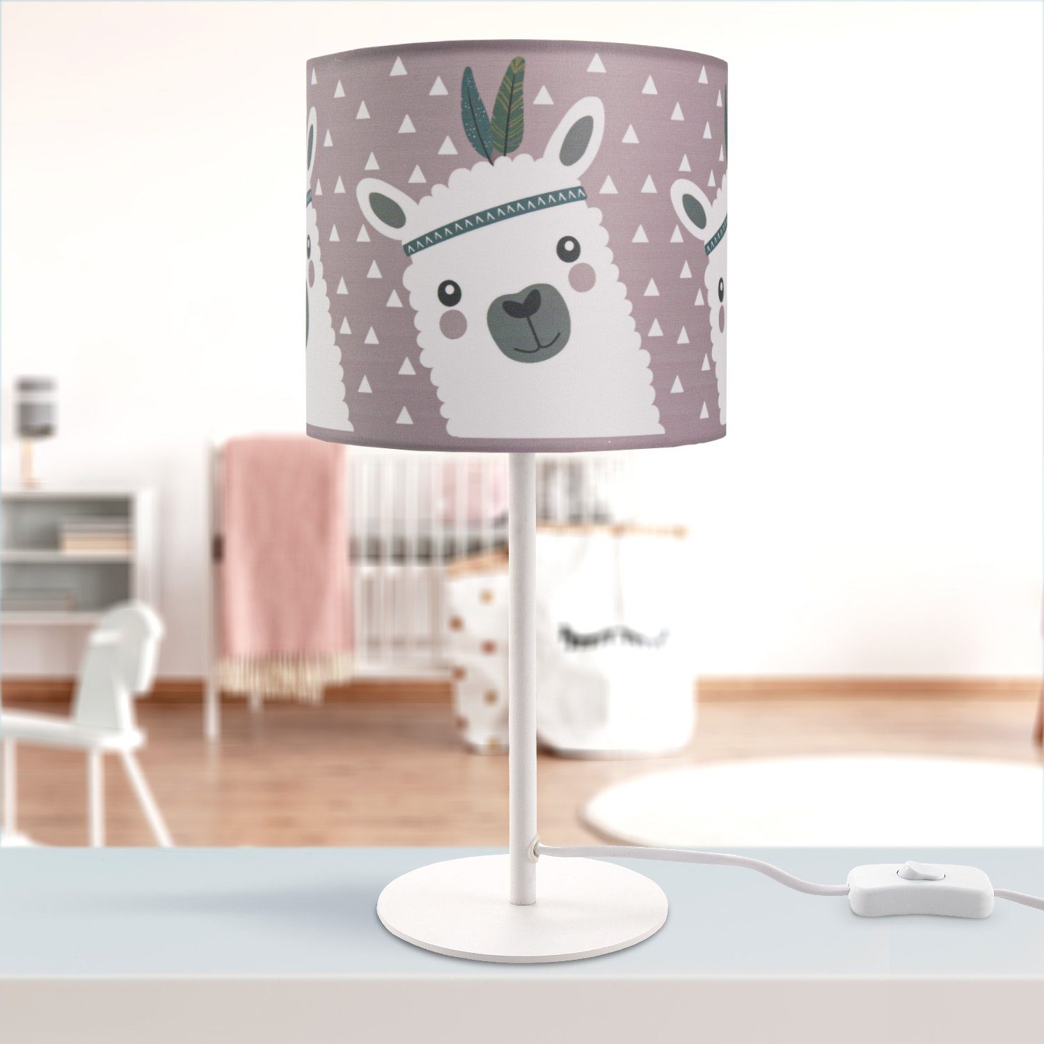 Paco Home Tischleuchte Ela 214, Tischleuchte Leuchtmittel, E14 Mit Lama-Motiv, Kinderlampe Kinderzimmer Lampe ohne LED