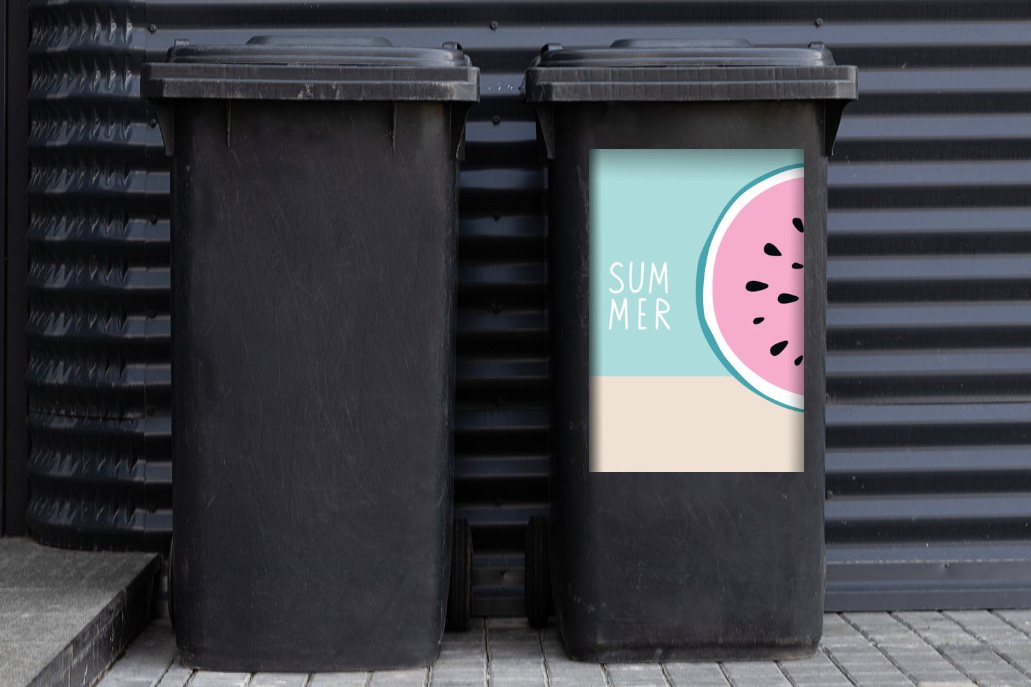 - Mülleimer-aufkleber, (1 MuchoWow Sticker, Abfalbehälter Container, Wassermelone Wandsticker Pastell St), - Blau Mülltonne,