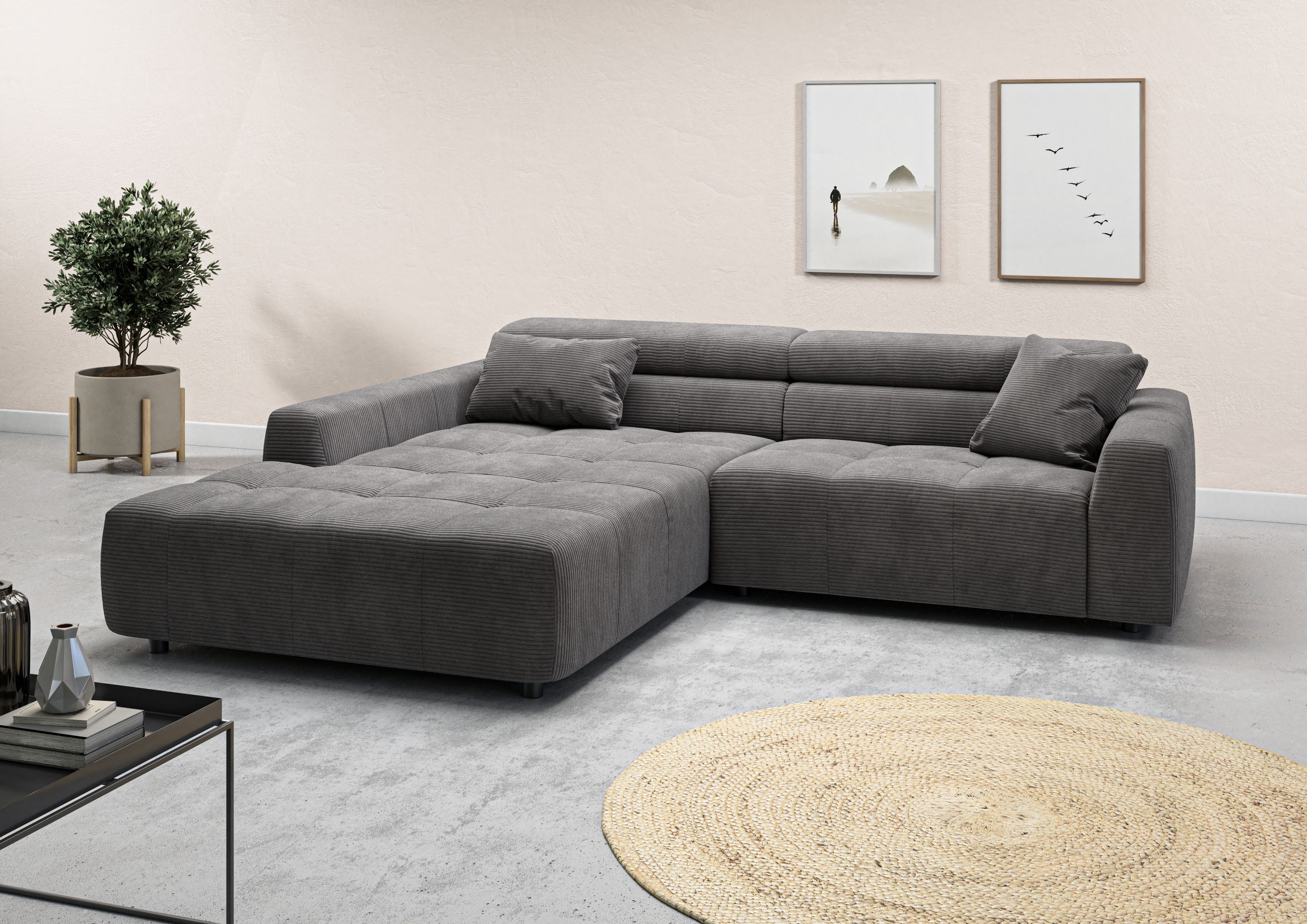 3C Candy Ecksofa Denver auch mit Cord- und Easy care-Bezug, Kopfteilverstellung L-Form, wahlweise. mit motorischer Sitztiefenverstellung