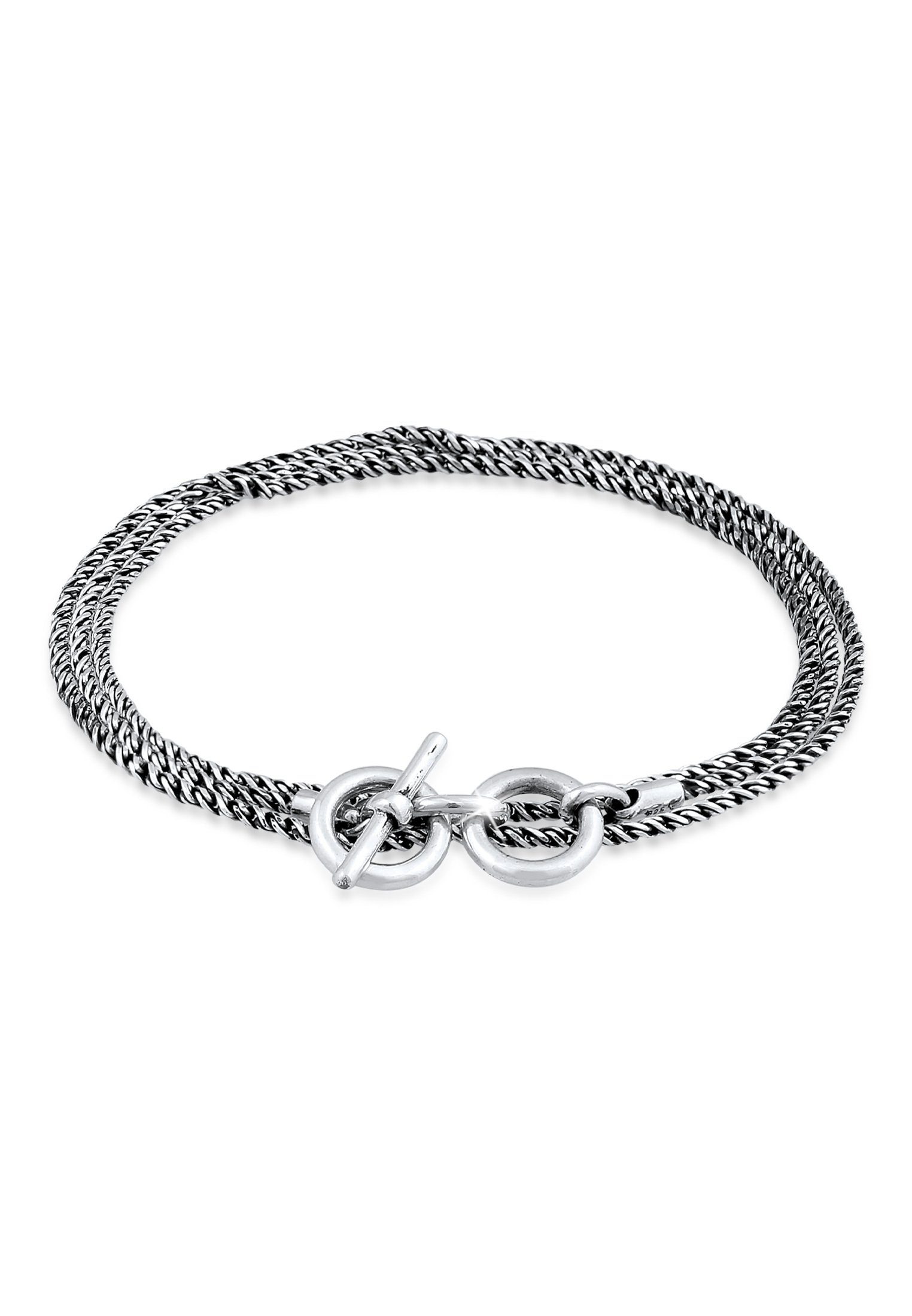 Kuzzoi Silberarmband Männer Kordelkette T-Bone Oxidiert 925 Silber