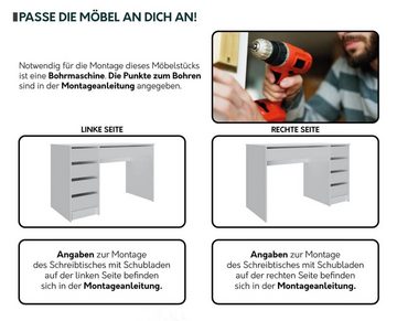 MIRJAN24 Schminktisch Ada (mit 5 Schubladen), Schreibtisch ist universell - Links / Rechts, Griffloses System