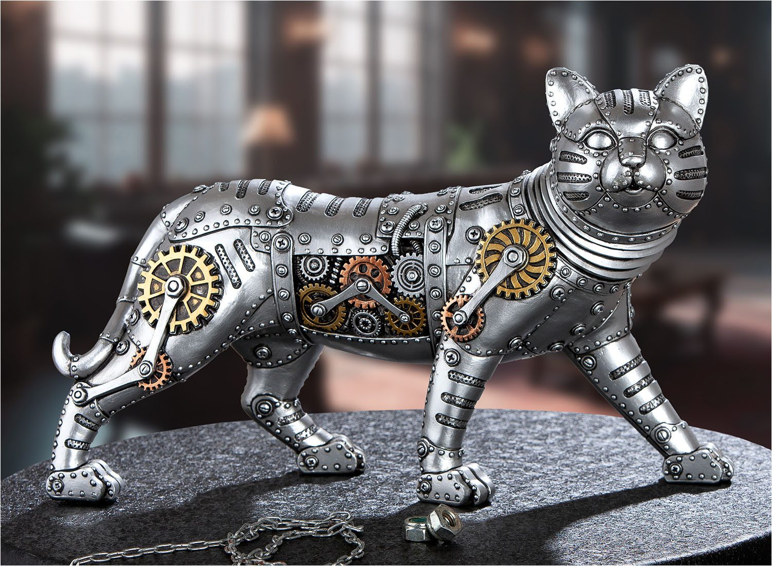 GILDE Skulptur Figur Katze Steampunk Katze