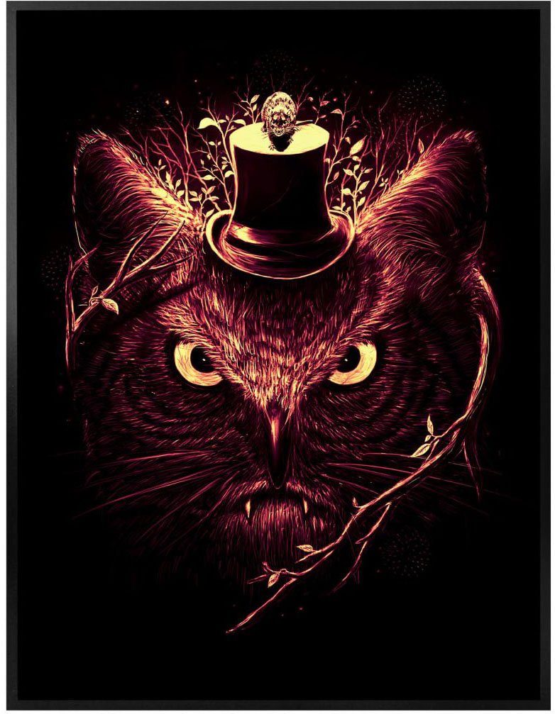 Poster, Wandbild, St), Wandposter Poster Tiere Nicebleed Katze Meowl Magie, (1 Bild, Wall-Art Eule