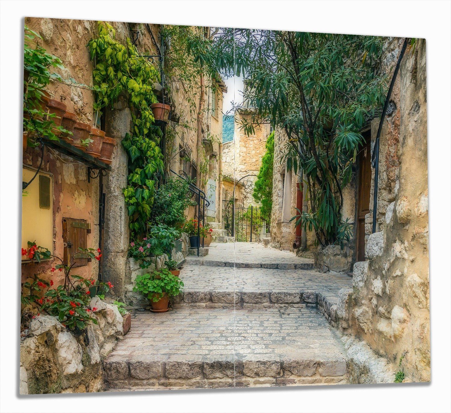 Wallario Herd-Abdeckplatte Alte steinerne Gasse in Südfrankreich, ESG-Sicherheitsglas, (Glasplatte, 2 tlg., inkl. 5mm Noppen), verschiedene Größen