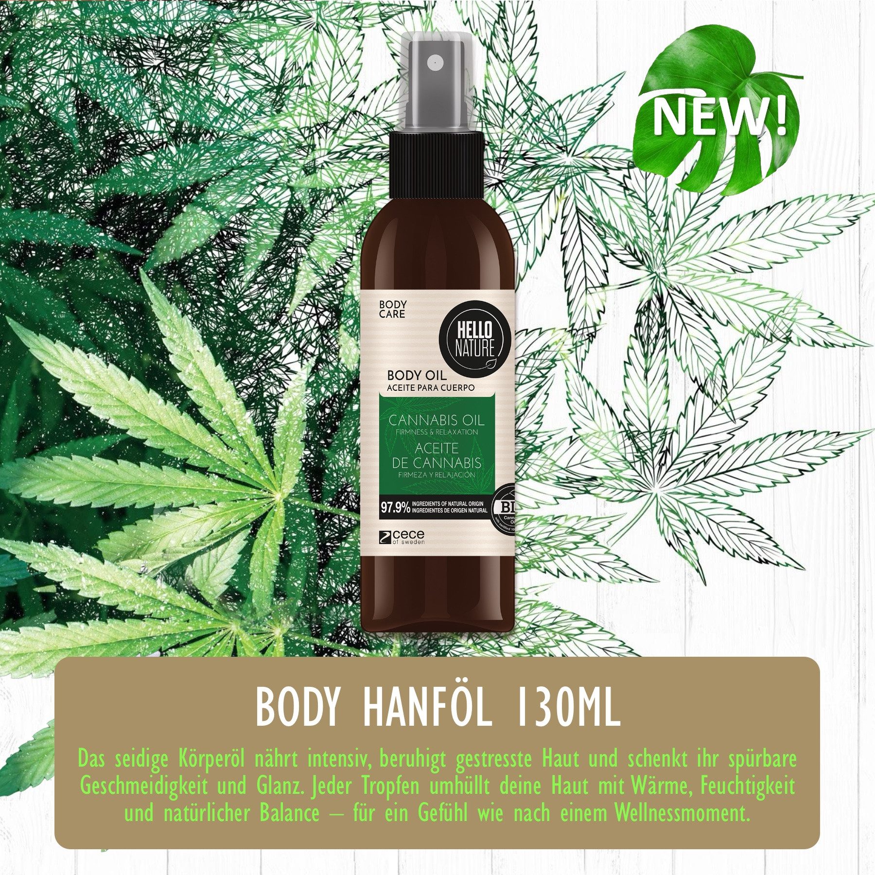 Hello Nature Körperöl Hello Nature Gesicht Body Öl Hanföl Cannabis Körperpflege Bio, 1-tlg., Körperöl, Hautpflege, Hanf-Öl