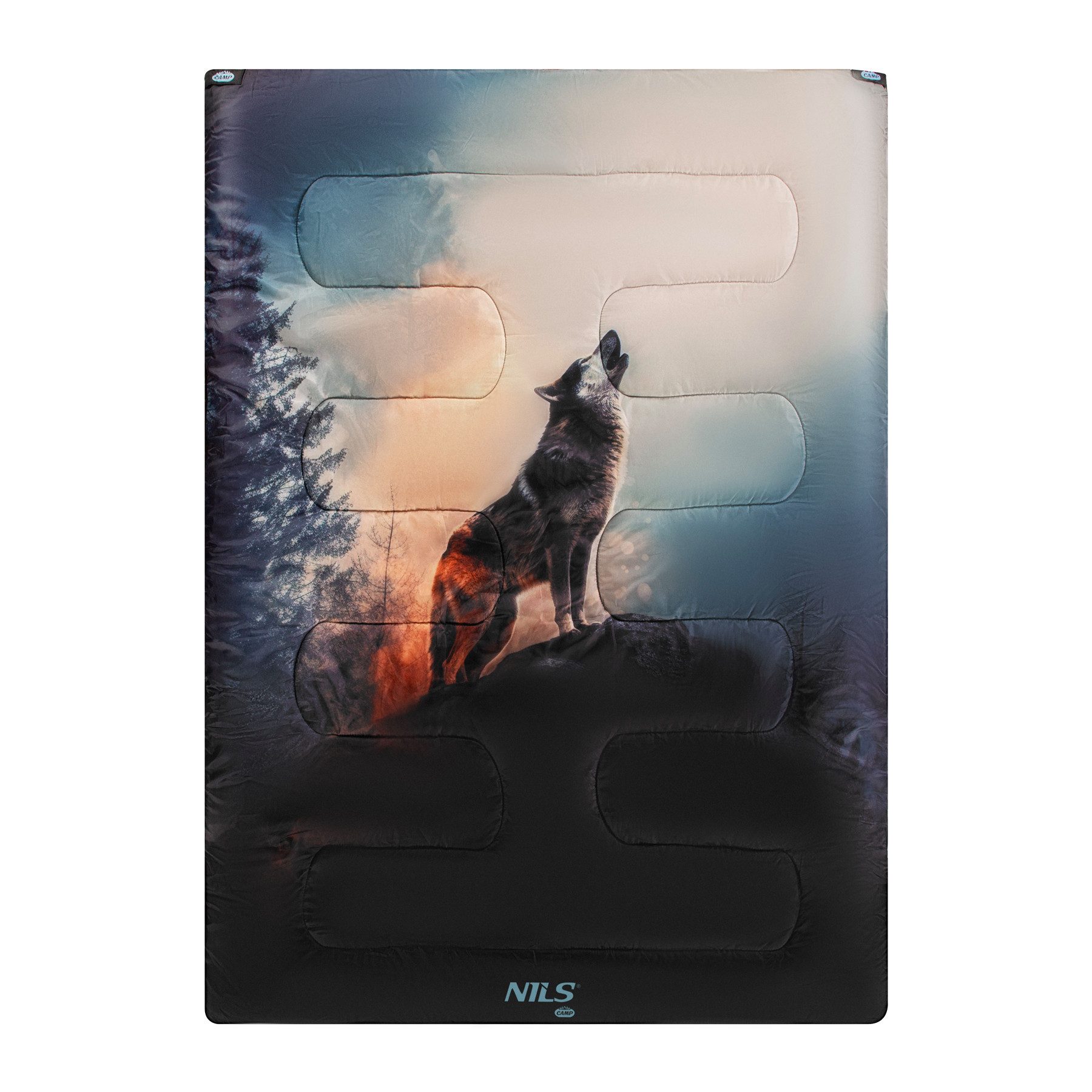 NILS CAMP Doppeldeckenschlafsack 3in1 Doppelschlafsack Deckenschlafsack Camping Schlafsack Wolf, mit praktischer 3in1 Funktion