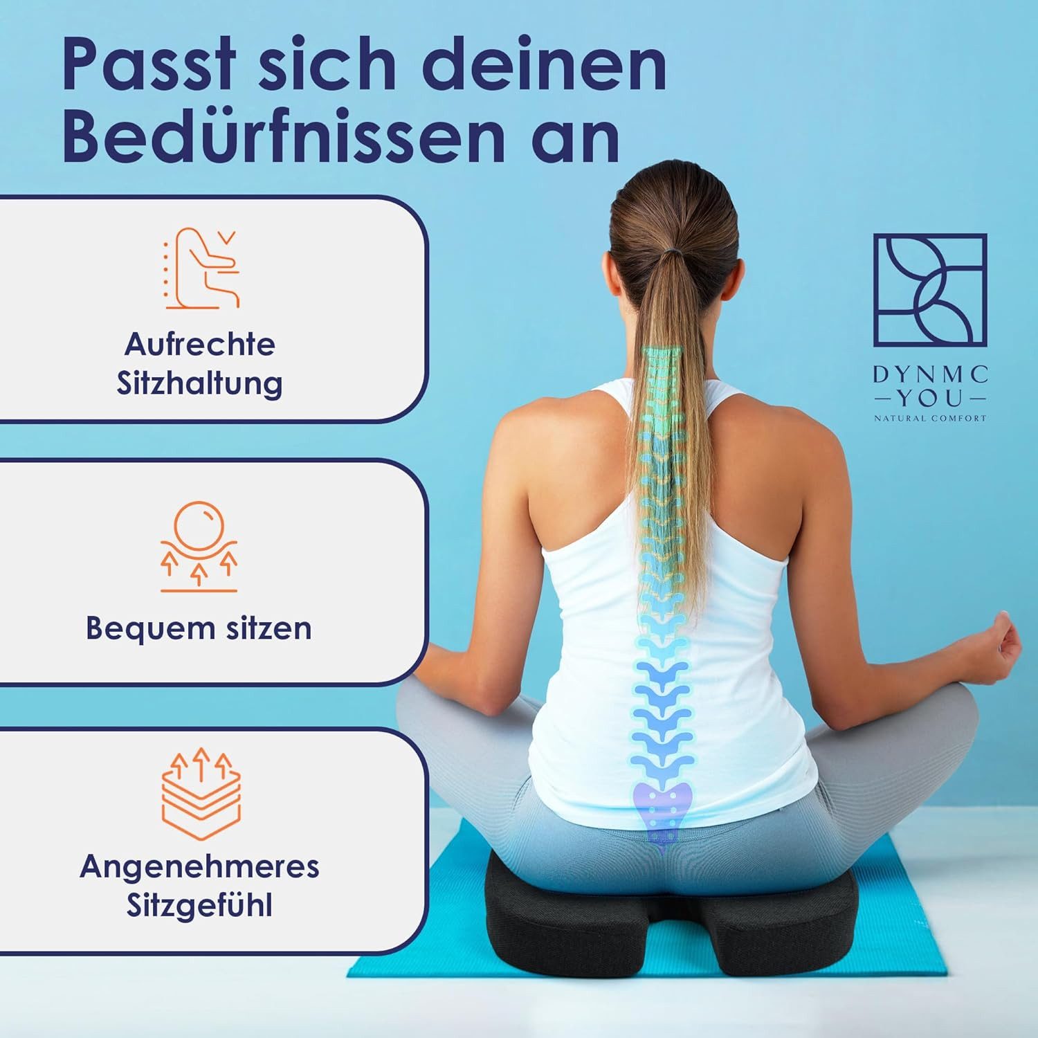 DYNMC you Sitzkissen Bürostuhl – Steißbeinkissen für Rücken & Gesäß, Donut-Kissen mit Memory Foam – Rutschfest – Ergonomisch - 45x32x10 cm