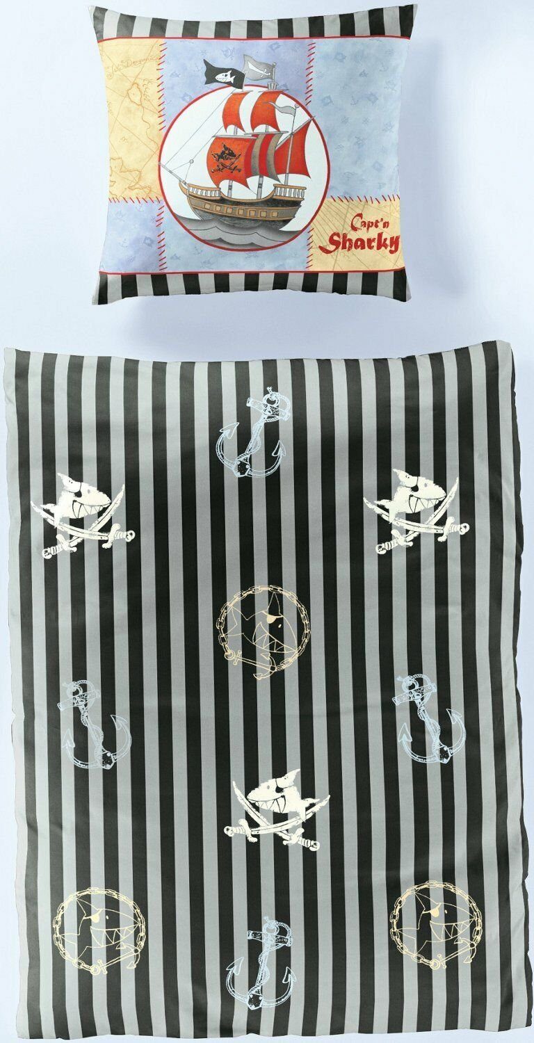 BIERBAUM Kinderbettwäsche Cäptn Sharky Pirat 80 x 80 cm 135 x 200 cm in Ren günstig online kaufen