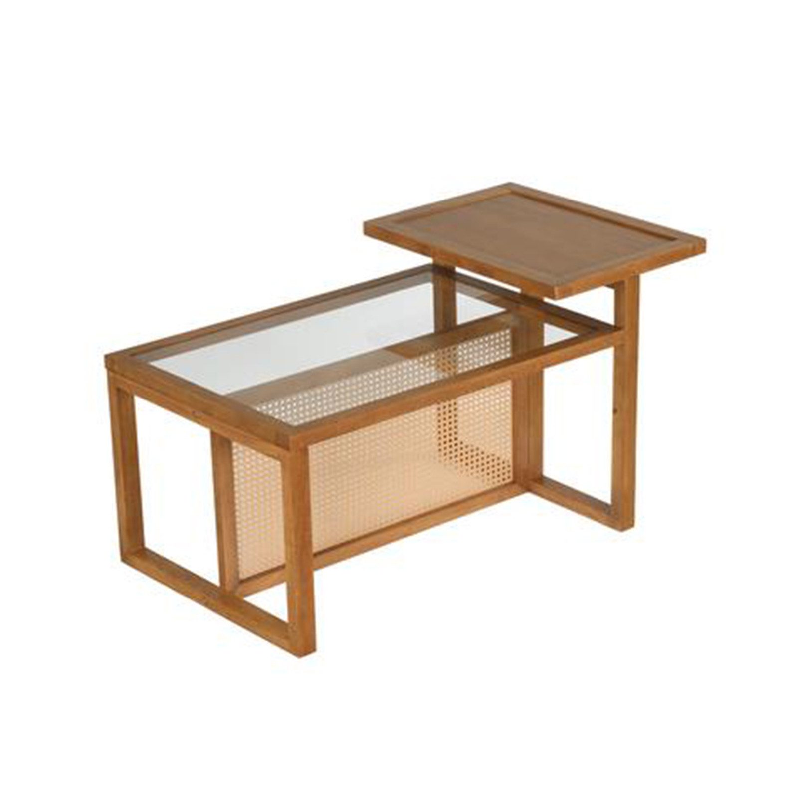 COSTWAY Couchtisch, Glas Beistelltisch mit 2 Ebenen rechteckig Holz