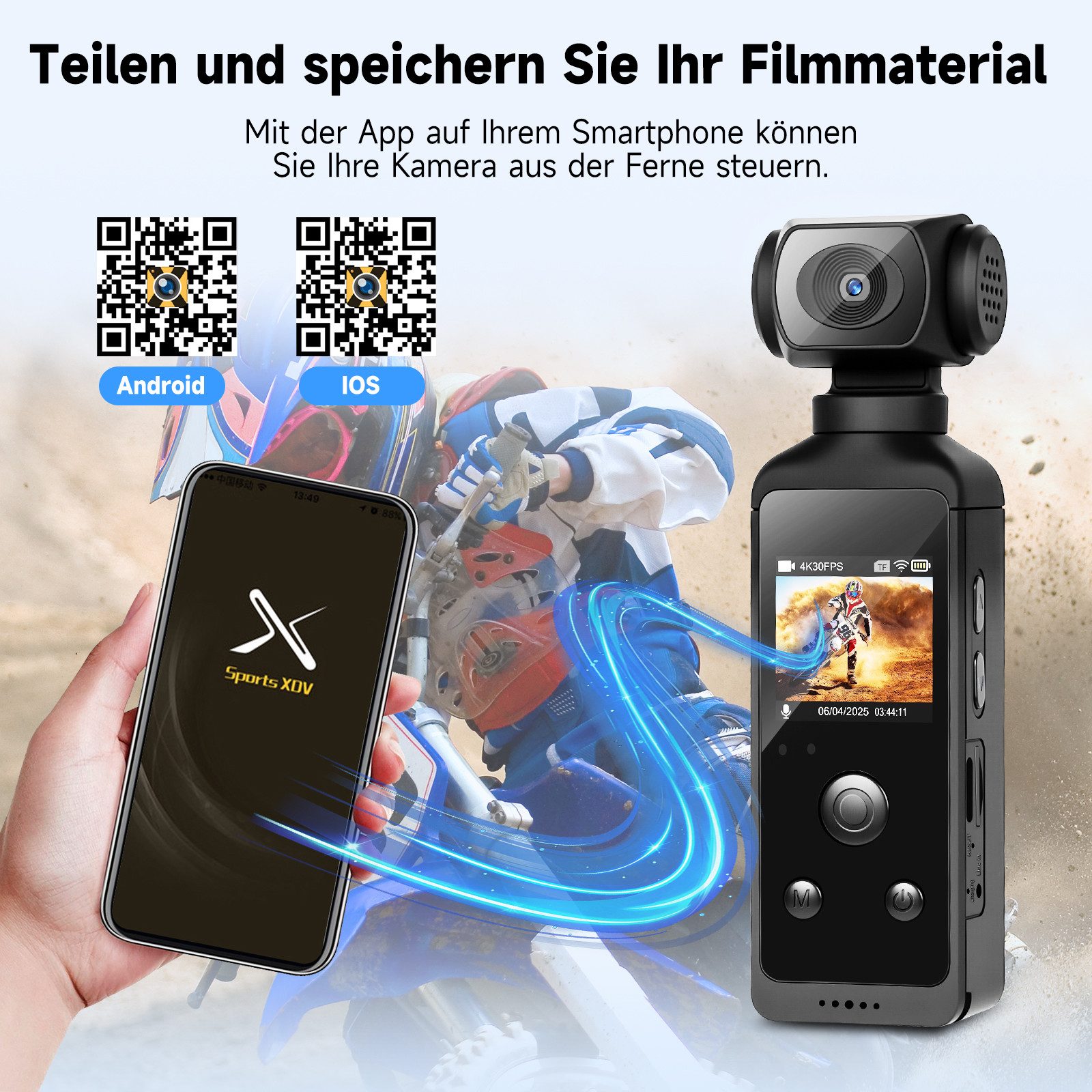 Hikity 1.3 zoll Outdoor Reiten Praktische Sportkamera mit externem Mikrofon Action Cam (HD, Wasserdicht, rüttelfest)