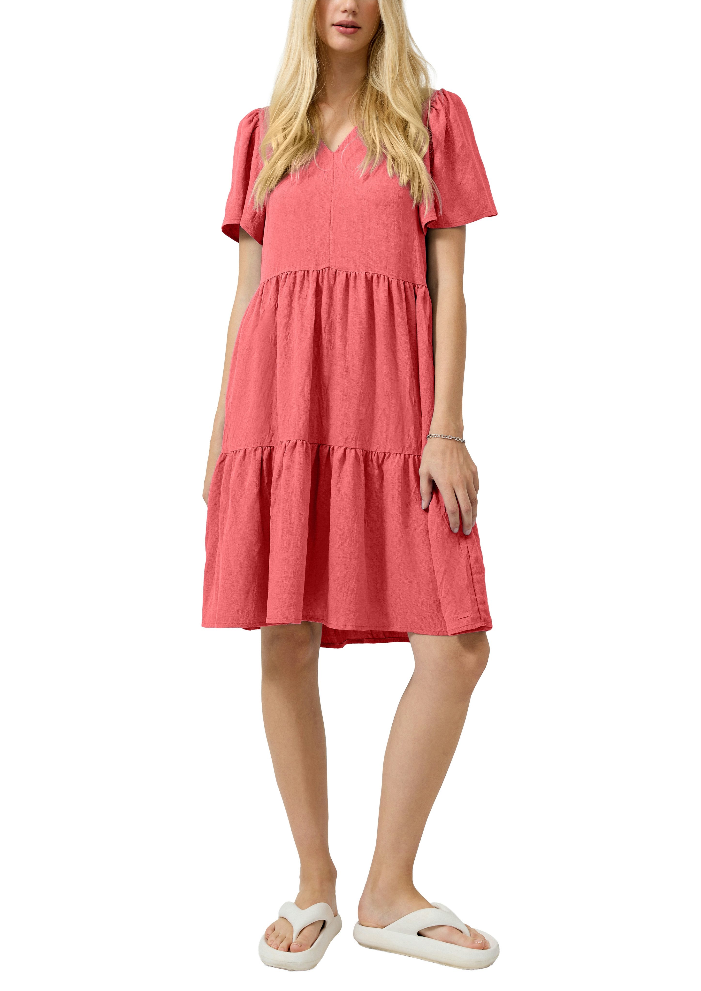QS Midikleid Sommerkleid mit V-Ausschnitt und kurzen Ärmeln