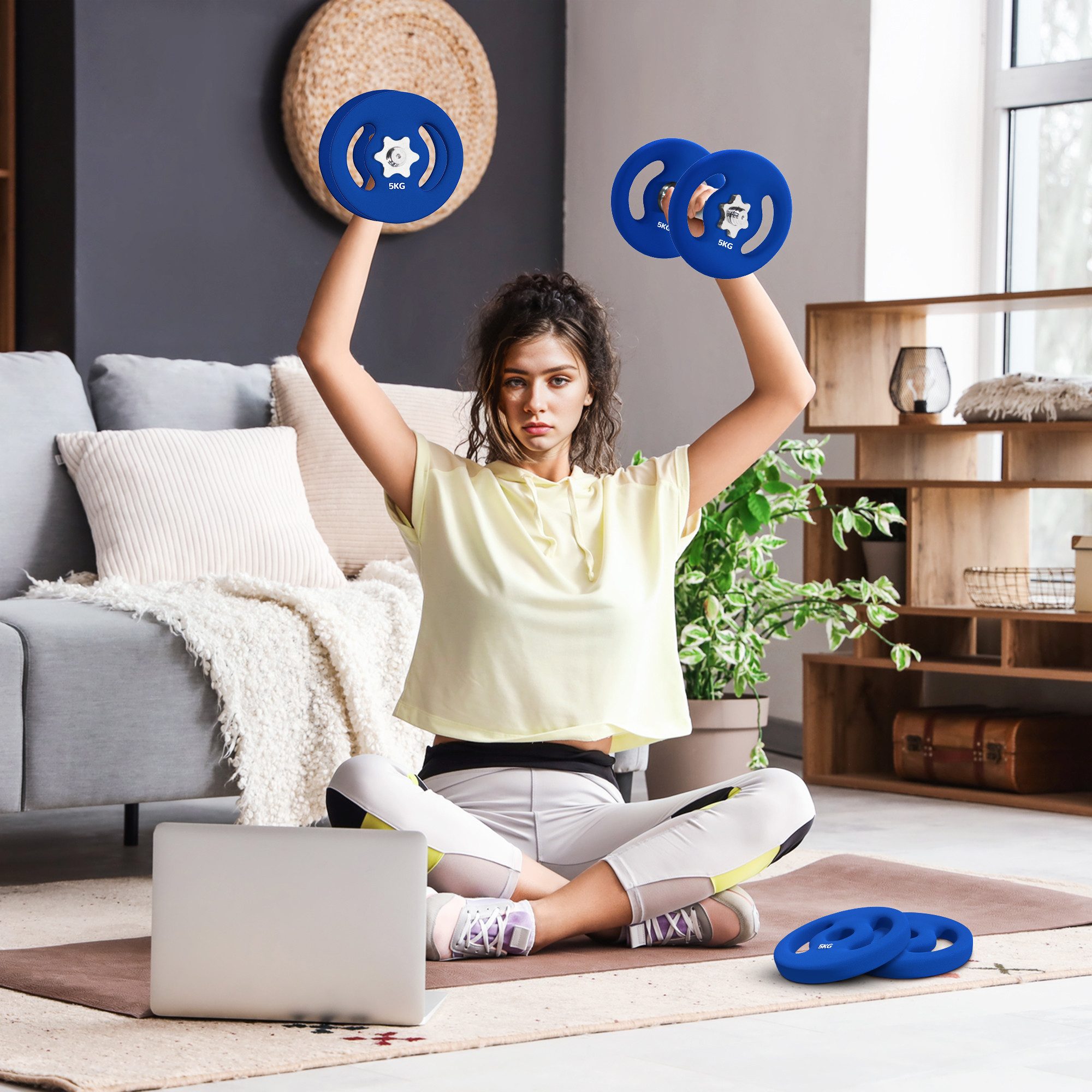 SPORTNOW Hantelscheiben 2er-Set Hantelgewichte, 2 x 5 kg Gewichte, Gewichtsscheiben, 10 kg, für 2,5 cm Hantelstange, Ø 30 mm Bohrung, Blau