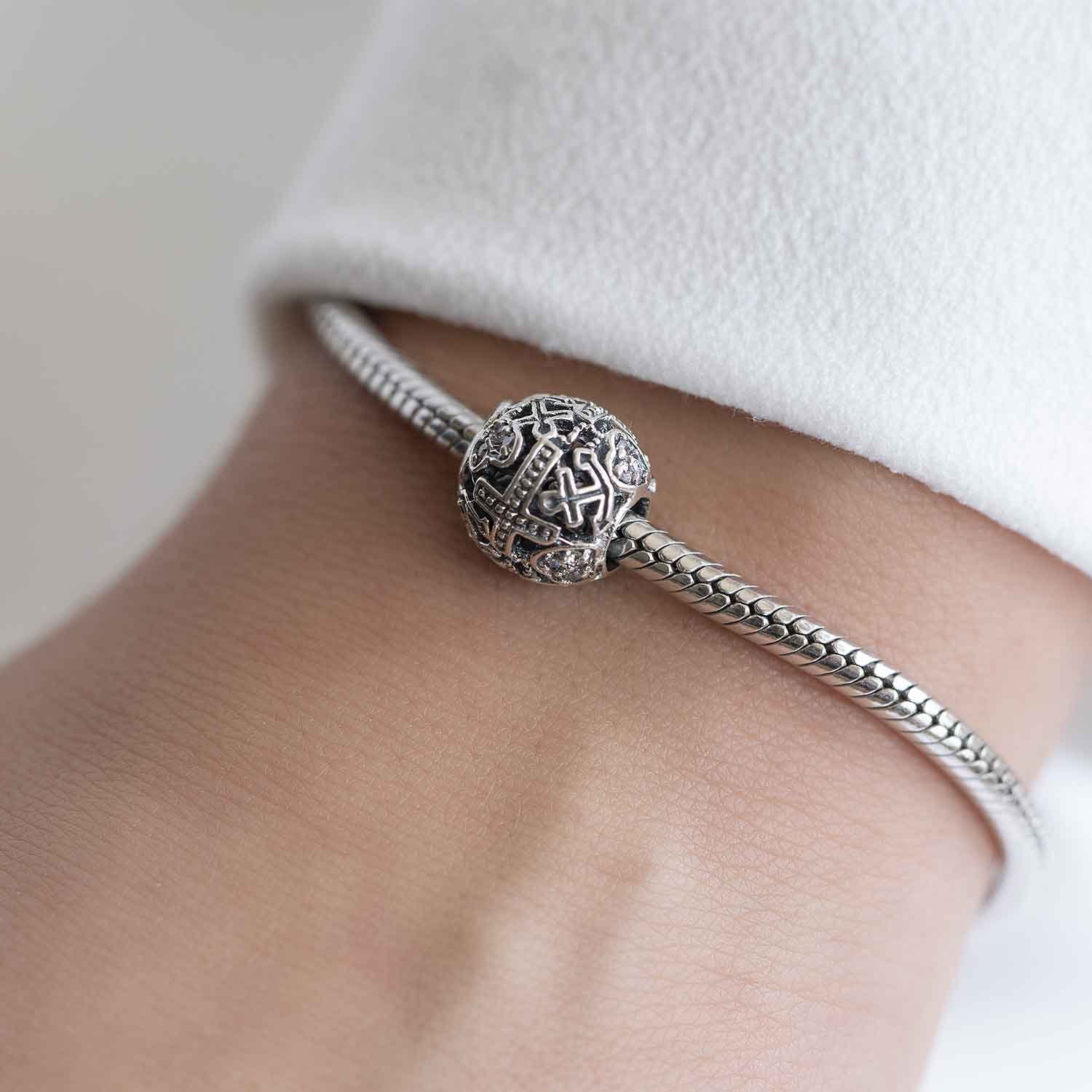 Materia Bead Silber Glaube Liebe Hoffnung / Kreuz Herz Anker Zirkonia 1704, 925 Sterling Silber, geschwärzt