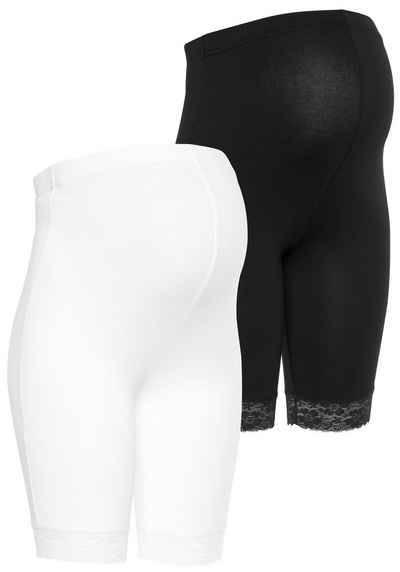 Neun Monate Umstandsleggings, 2er Pack Radler für Schwangerschaft und Stillzeit (Packung, 2-tlg), mit Spitze am Saum