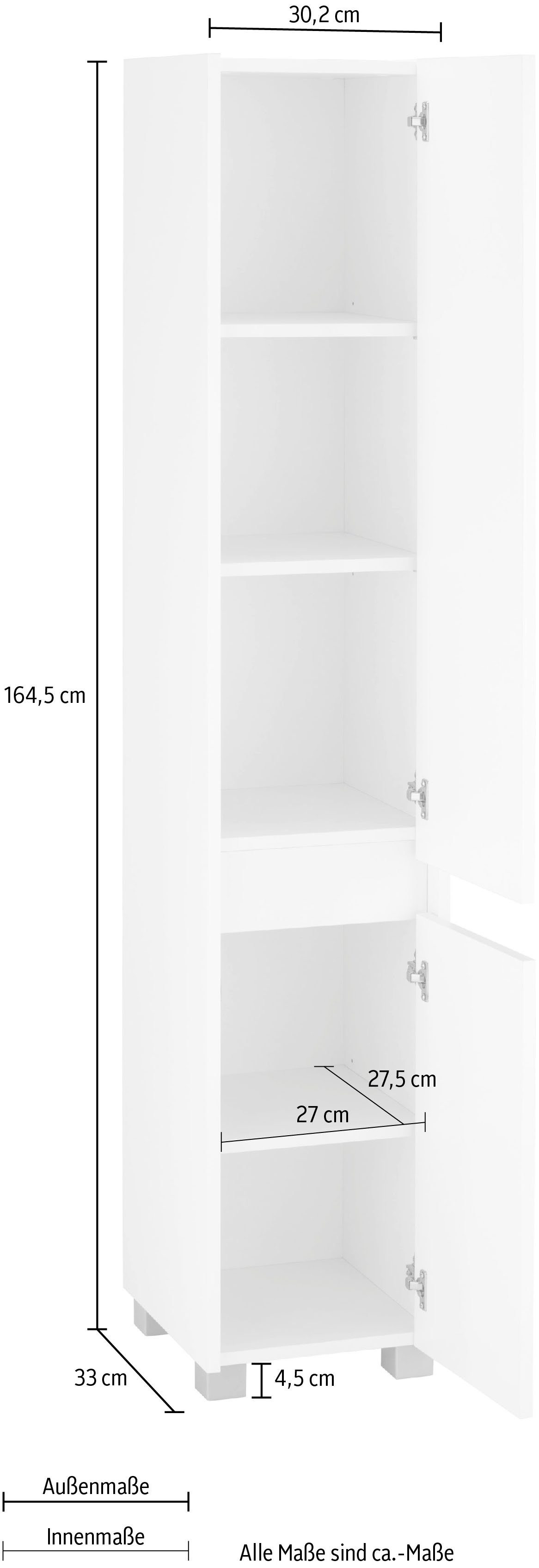 INOSIGN Hochschrank Breite cm, weiß/perl 30,2 weiß grifflos, Höhe 164,5 cm, List perl wechselbarer Türanschlag