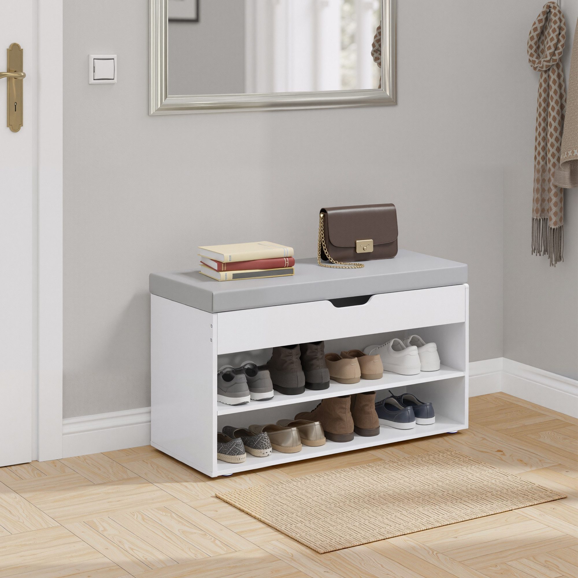 VASAGLE Schuhbank, Schuhbank, Sitzbank, Schuhregal mit gepolstertem Kissen