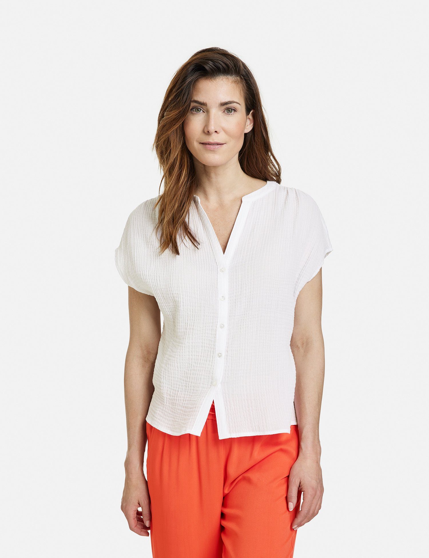 GERRY WEBER Klassische Bluse Kurzarmbluse aus Baumwollmusselin