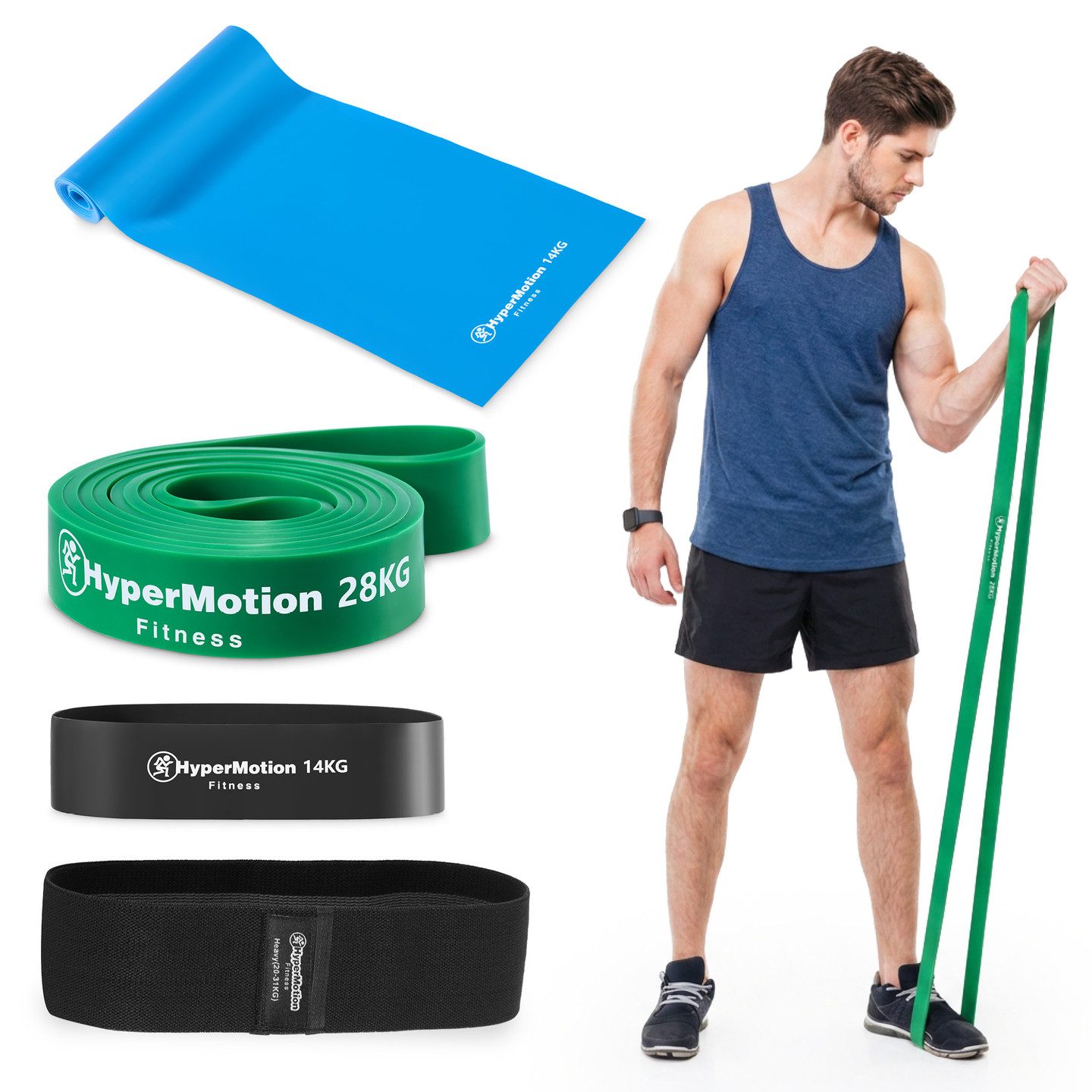 HyperMotion Trainingsbänder HyperMotion Widerstandsbänder Set, 4 Fitnessbänder bis 28 kg, Schwarz