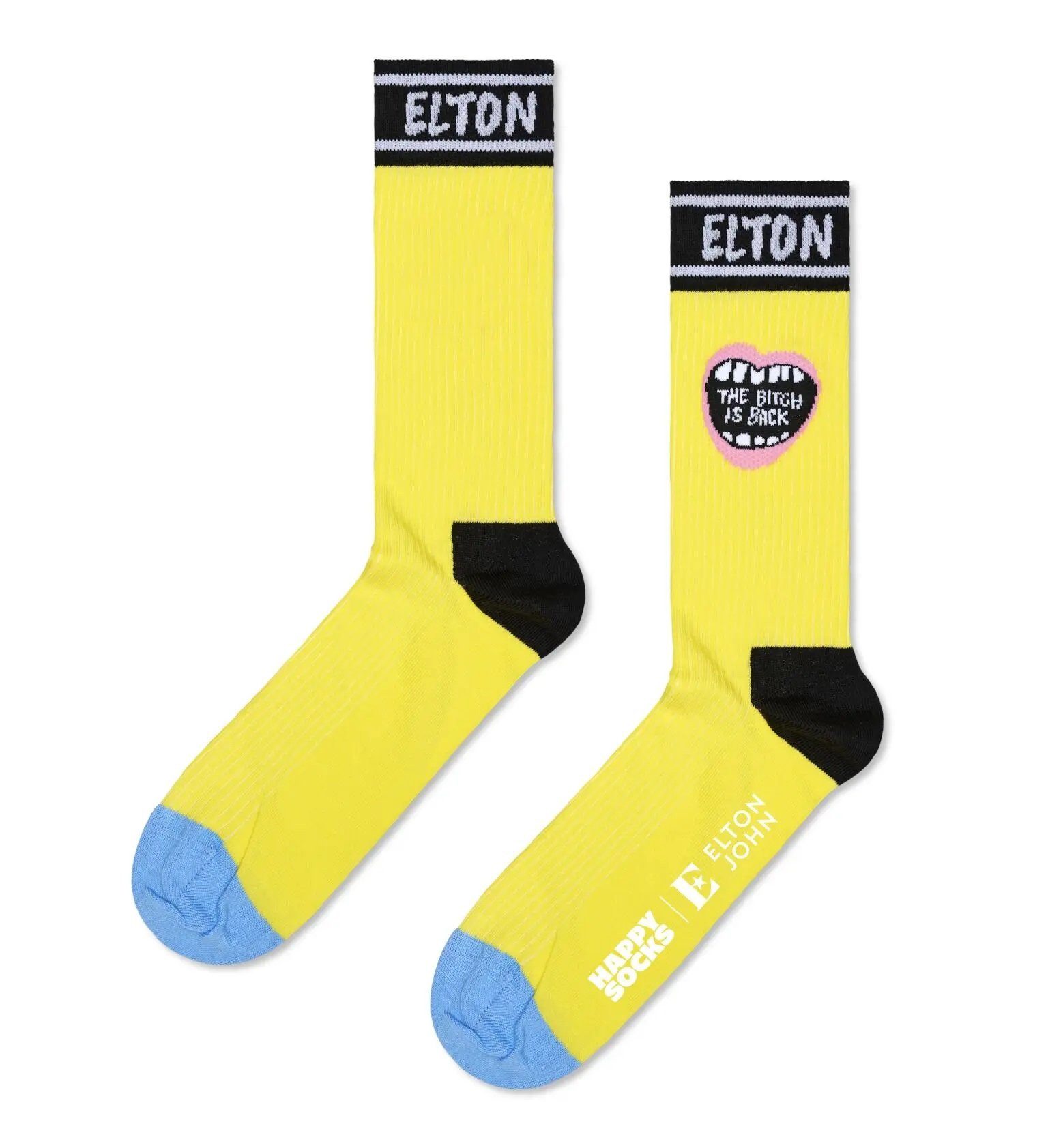 Socken Tagessocke Crew Elton John The Bitch Is Back gelb - 1 Paar