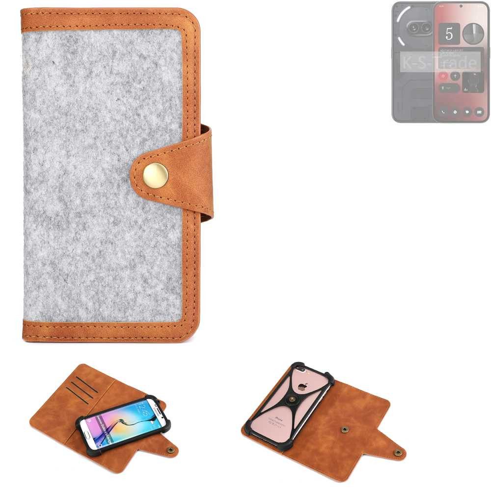 K-S-Trade Handyhülle für Nothing 2a, Handyhülle Schutzhülle Filz-Hülle Kunst-Leder hellgrau braun