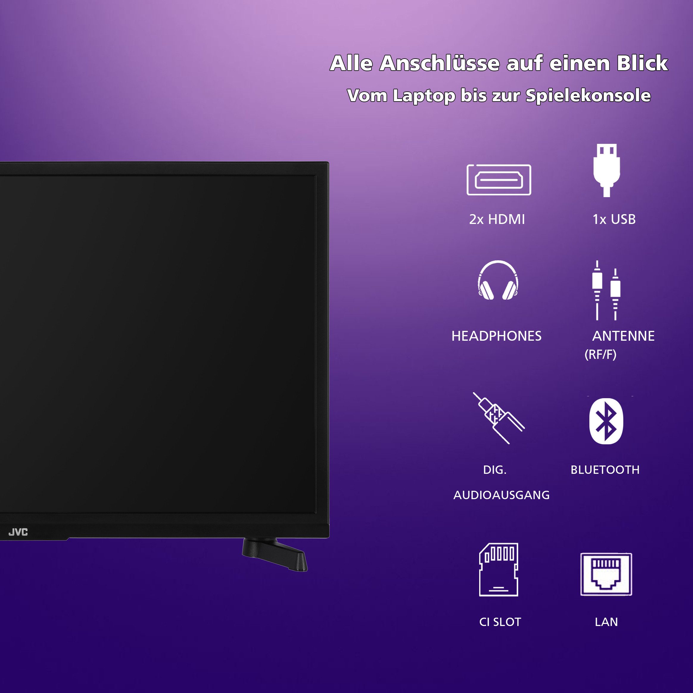 JVC LT-24VAH3455 LCD-LED Fernseher (60 cm/24 Zoll, HD-ready, Android TV, Android Smart TV, HDR, Triple-Tuner, Bluetooth)