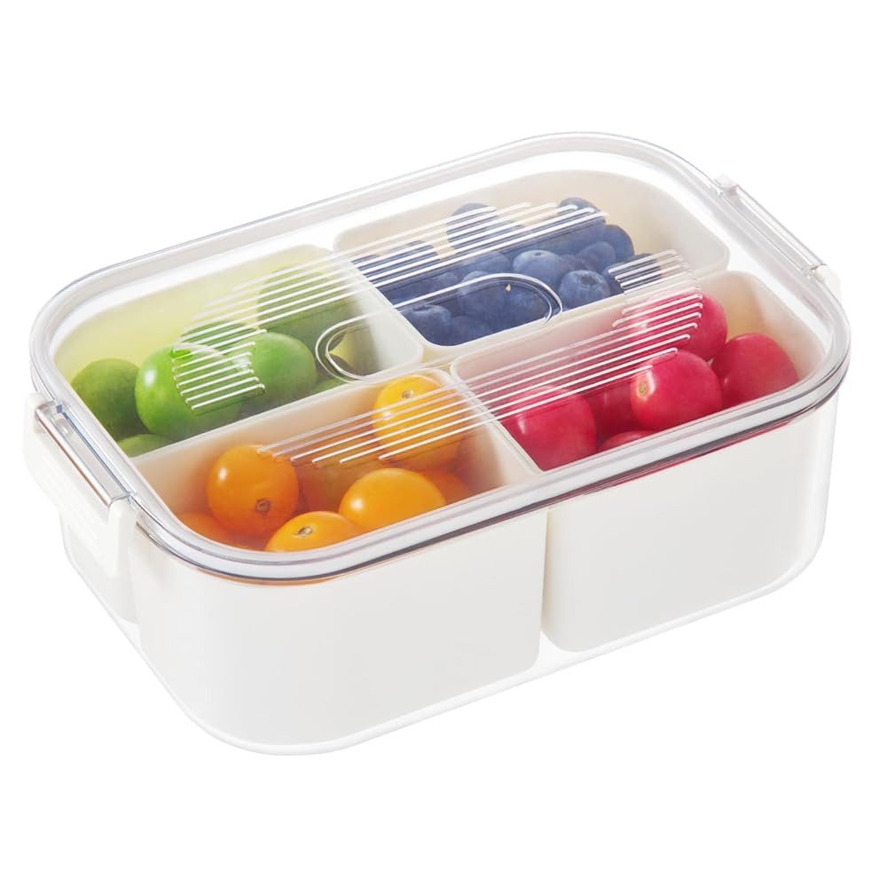 Elegear Vorratsdose Snackbox mit 4 Fächern, Snackschale Kinder, Snackteller mit Deckel, Polypropylen, (1-tlg), Wiederverwendbare Portable Snack Box Snackdose, Spülmaschinenfest
