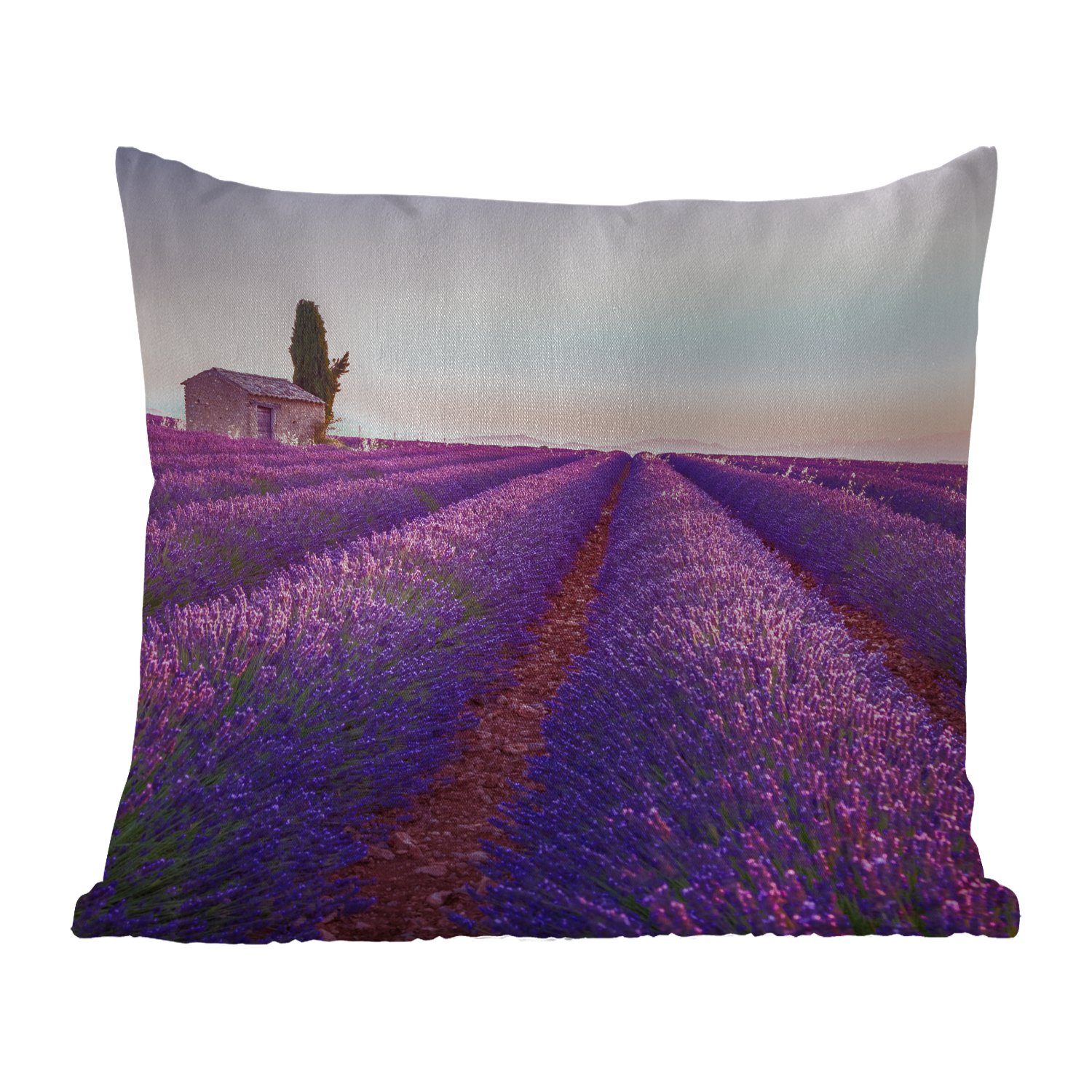 Lavendel - - Kissenhülle, Lila Dekokissenbezug, Sonnenuntergang Kissenbezüge, Dekokissen, MuchoWow Blumen, Outdoor - Dekokissen