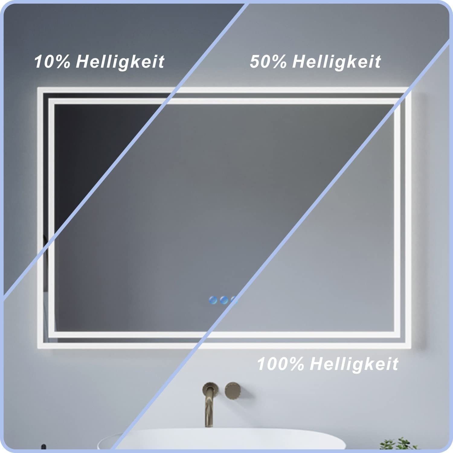 AQUABATOS LED-Lichtspiegel Led Spiegel mit Beleuchtung Badspiegel Badzimmerspiegel Wandspiegel, Digital Uhr Kosmetikspiegel Beschlagfrei Kaltweiß Rechteckige Ecken
