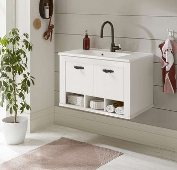 Stylefy Waschbeckenunterschrank Florentino III Pinie Weiß (Waschtischunterschrank, Waschbeckenunterschrank) Landhausstil