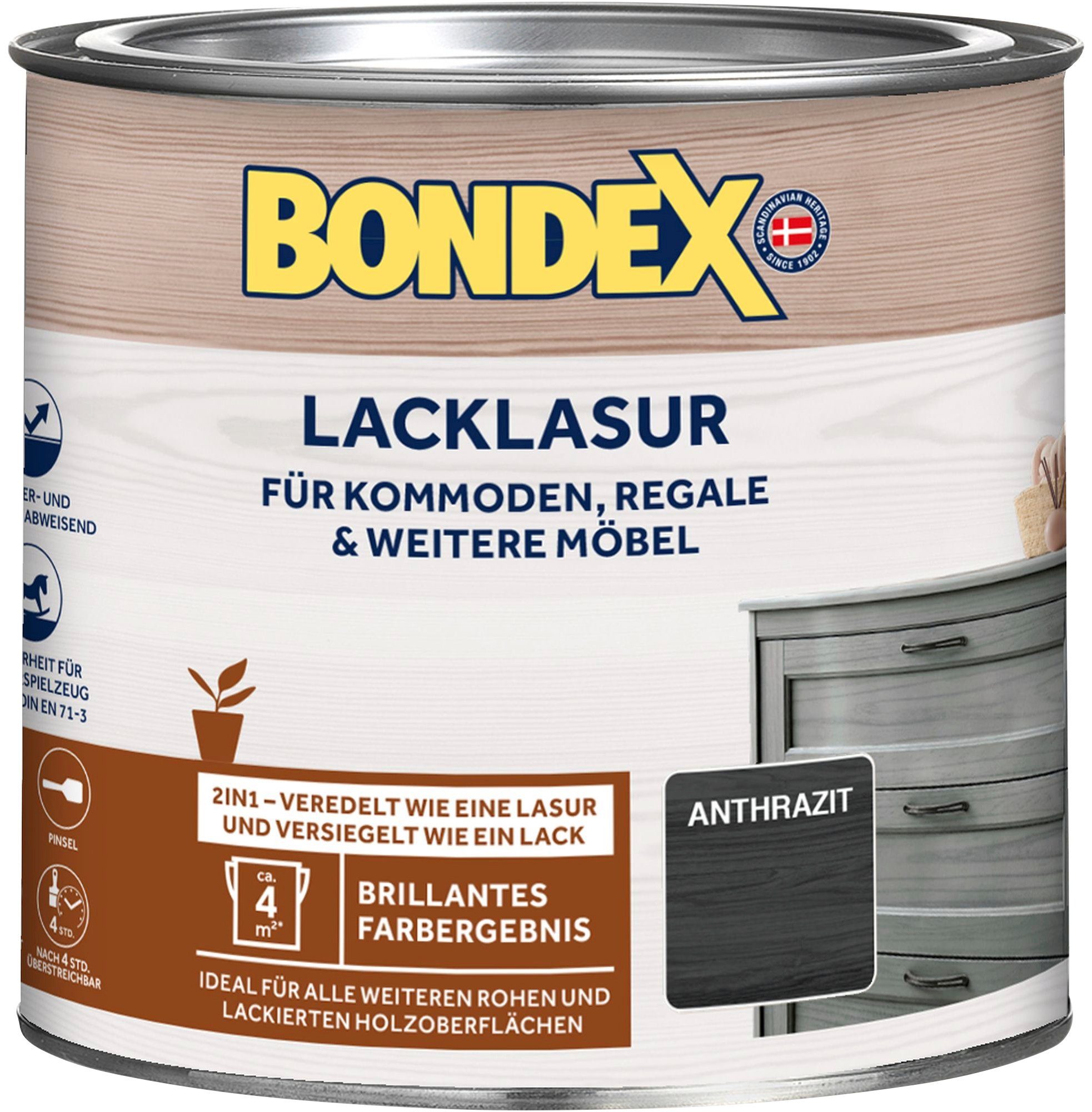 Bondex Holzschutzlasur LACKLASUR, anthrazit Inhalt 0,375 Weiß, Liter