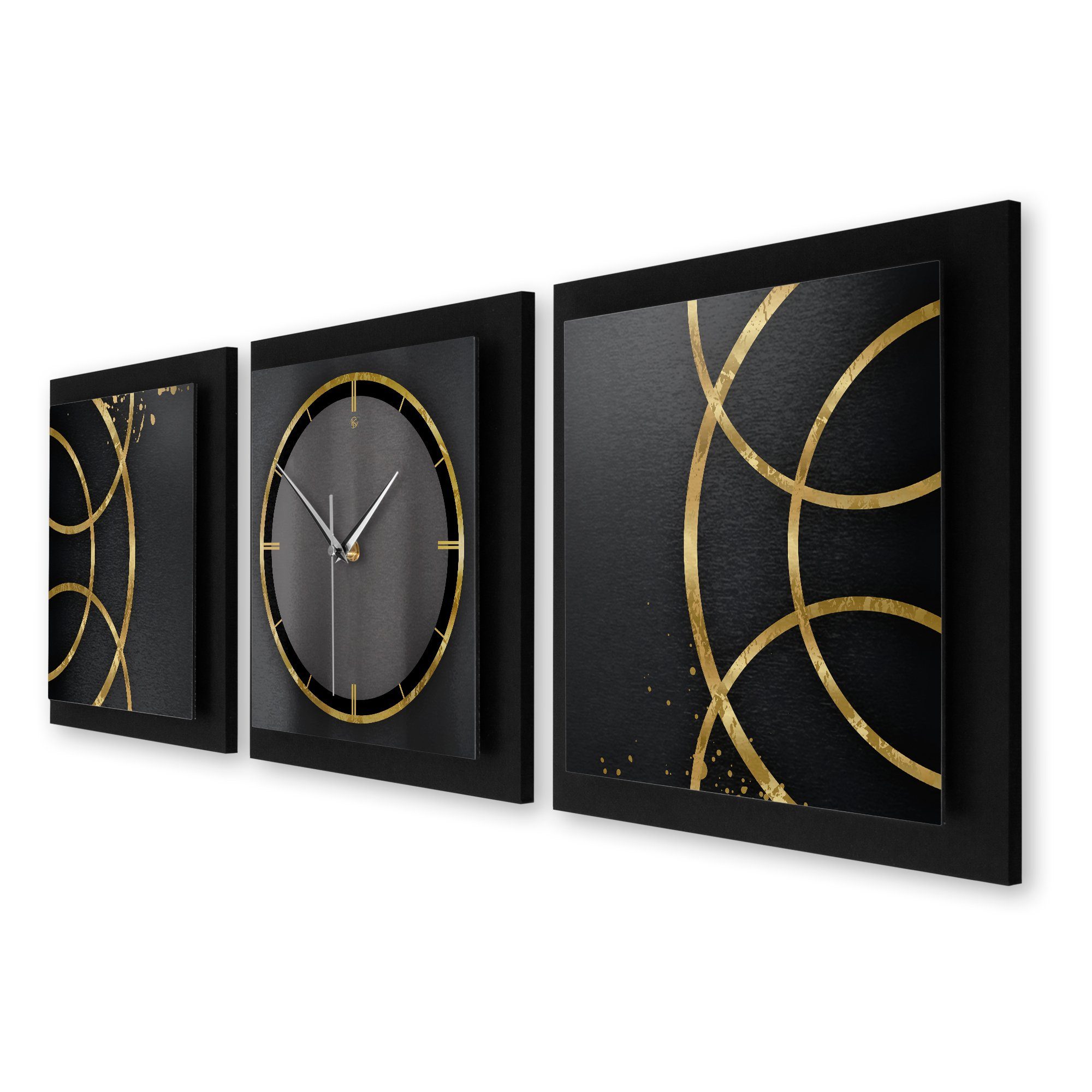 Kreative Feder Wanduhr Golden Rings (ohne Ticken, Funk- oder Quarzuhrwerk, günstig online kaufen