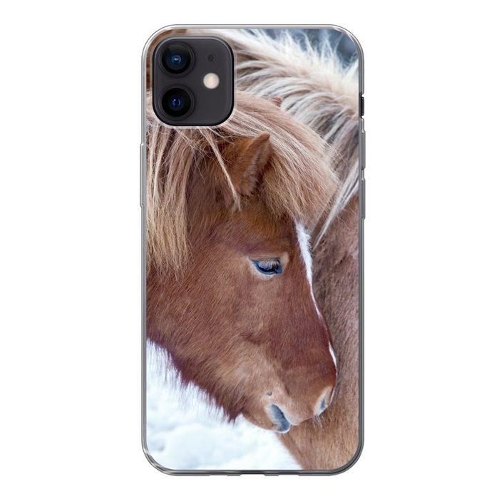 MuchoWow Handyhülle Pferde - Fohlen - Schnee Handyhülle Apple iPhone 12 Mini Smartphone-Bumper Print Handy