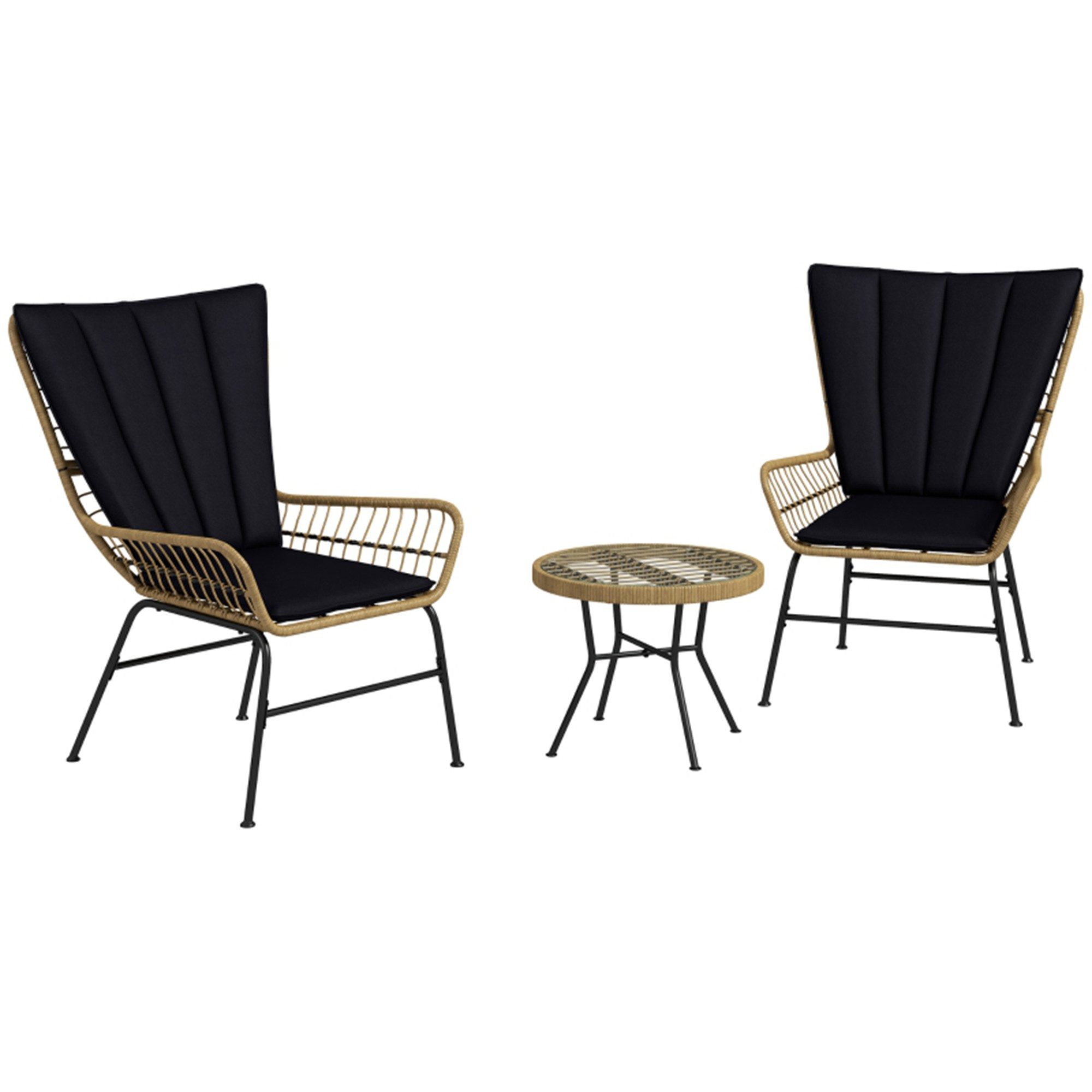 MC Star Gartenlounge-Set 3-teilige Rattan-Sitzgruppe Gartengarnitur Gartenmöbel-Set, (mit 2 Stühlen & Beistelltisch Hartglasplatte und Kissen)