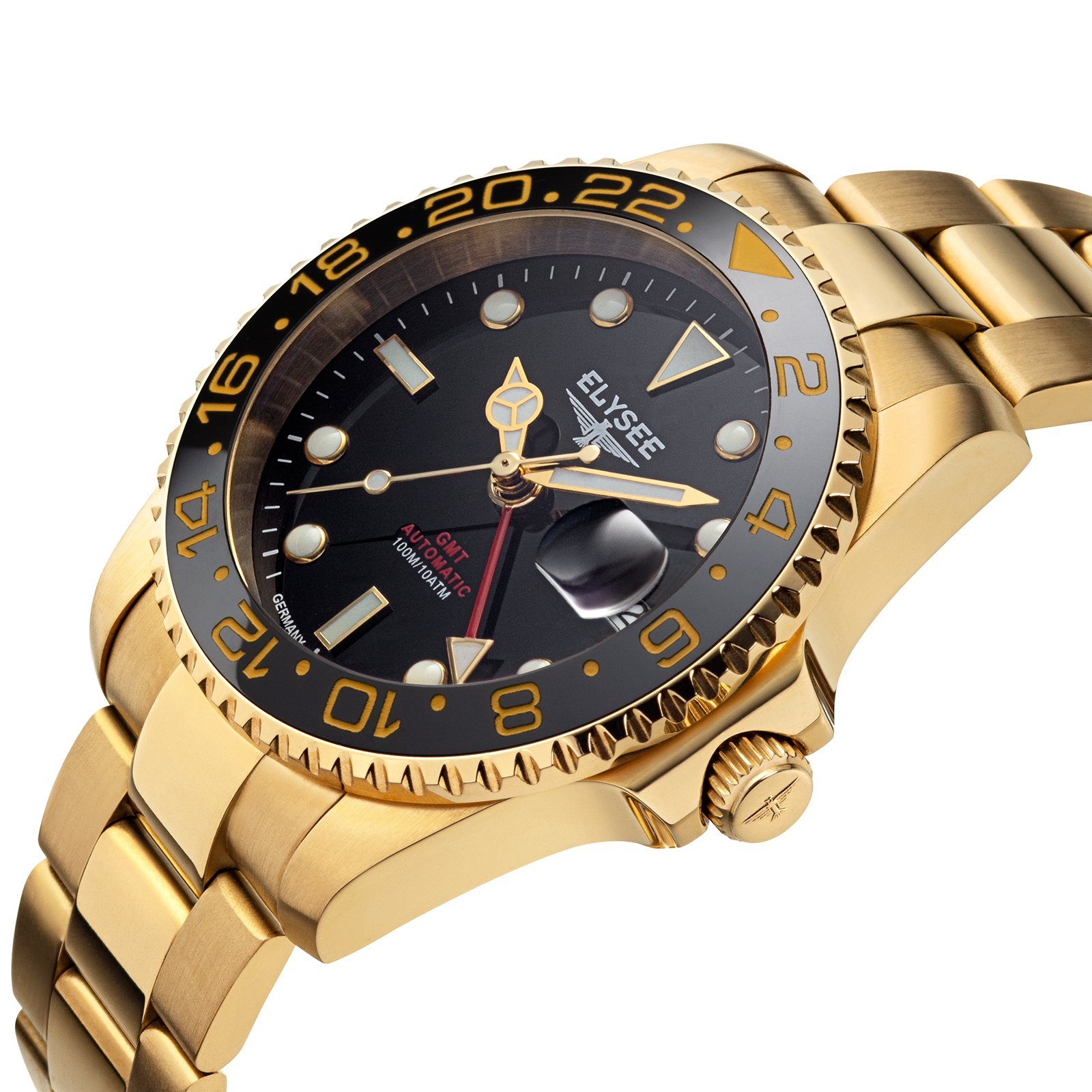 Elysee Automatikuhr GMT AUTOMATIC auch 40,5mm Edelstahl ideal Herrenuhr 4-Zeiger-Uhr Geschenk silber, gold als