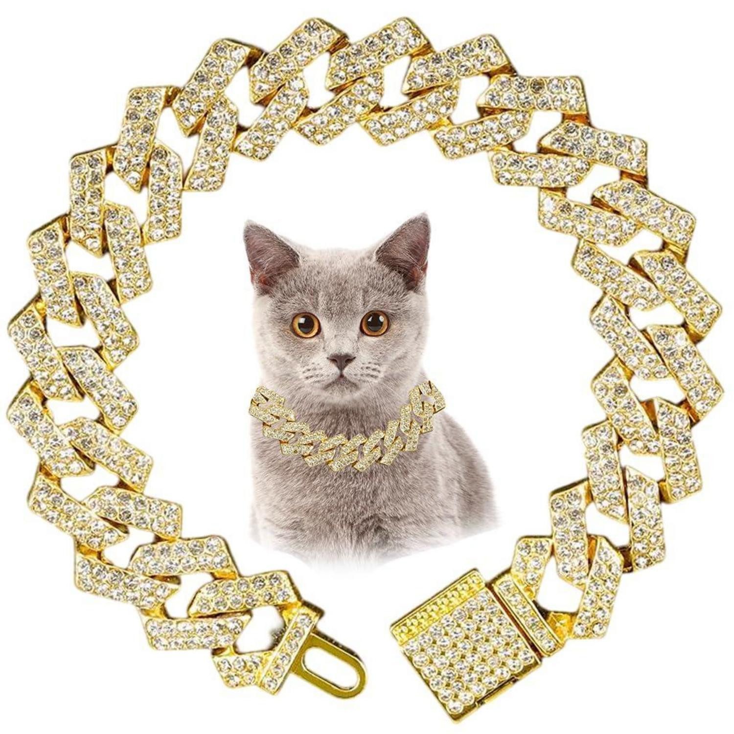 LuxusKollektion Hunde-Halsband Katzenkettenhalsband Gold Diamant XXS, Metall