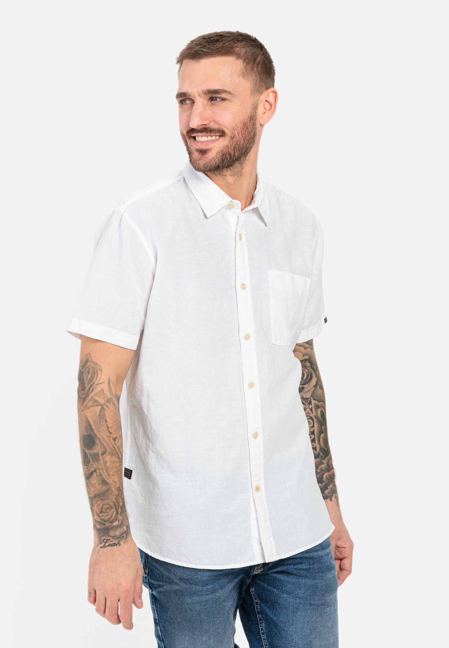 camel active Kurzarmhemd aus einem Leinen-Baumwoll-Mix Kurzarm Kentkragen Kentkragen