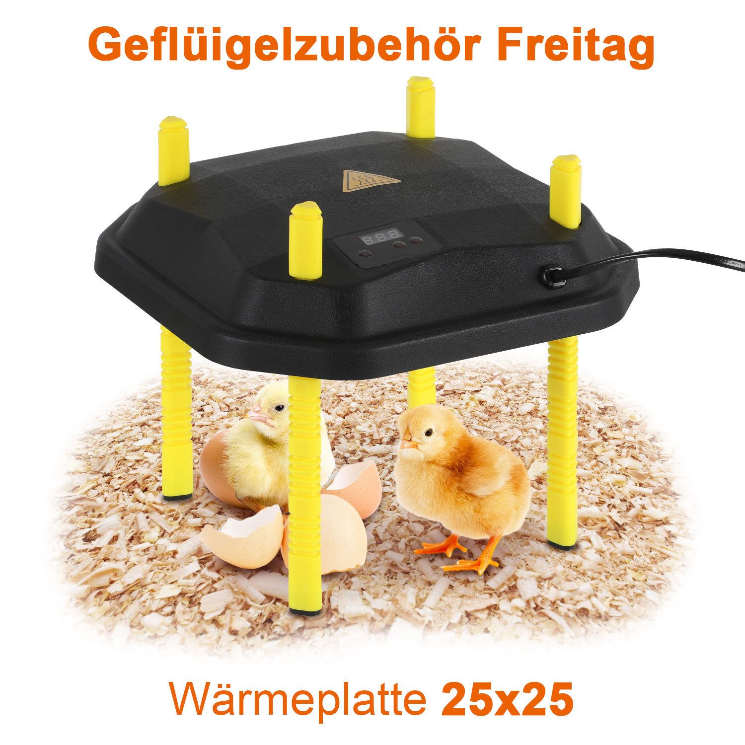 Clanmacy Hühnerstall Küken-Wärmeplatte 25x25cm 30W Heizplatte Temperaturregler Schwarz/Gelb, für Haustiere Geflügel Küken Kätzchen Hühner Farm Frostschutz