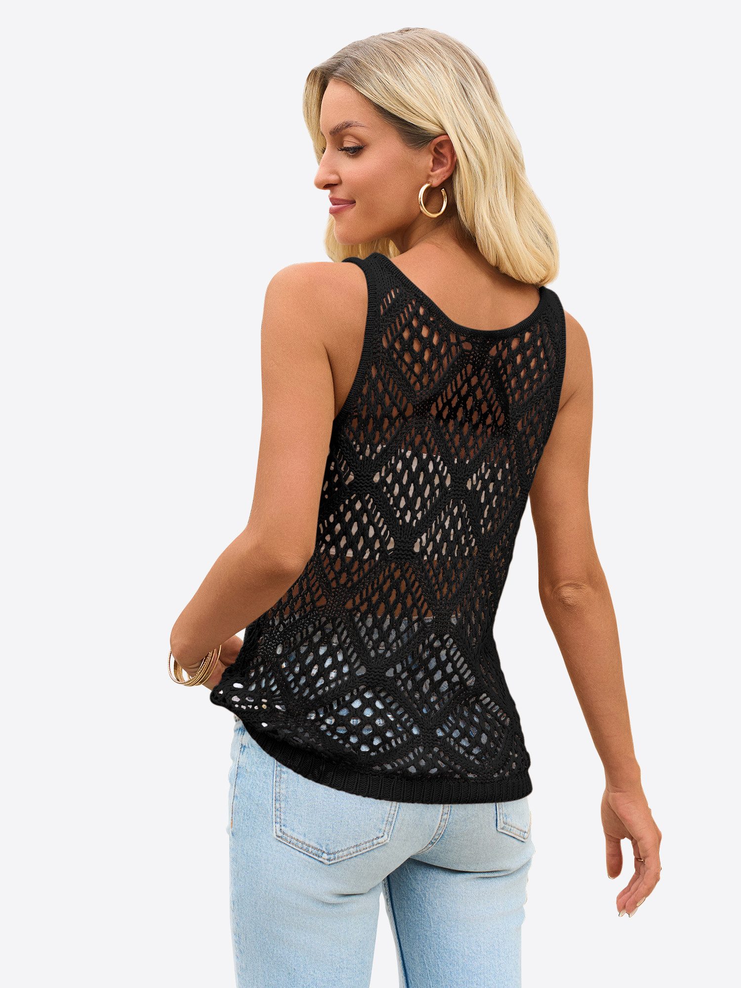 Imily Bela Stricktop Damen gehäkelt Tanktop Rundhals Beach Cover-Up Casual günstig online kaufen