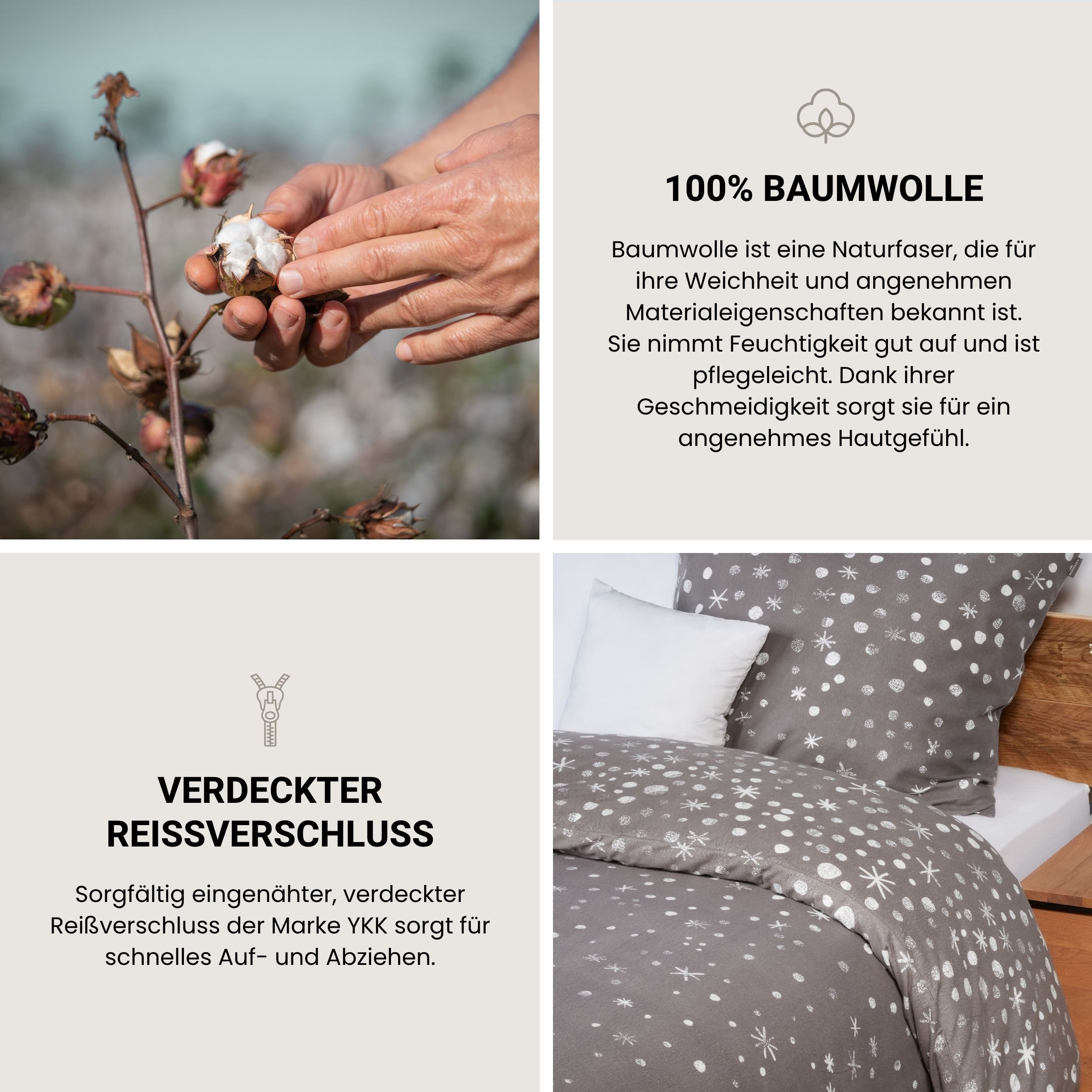 Schiesser Bettwäsche Runa aus weicher Baumwolle mit coolem Winter-Print, Feinbiber, 2 teilig, OEKO-TEX® MADE IN GREEN-zertifiziert – Bild 3 von 5