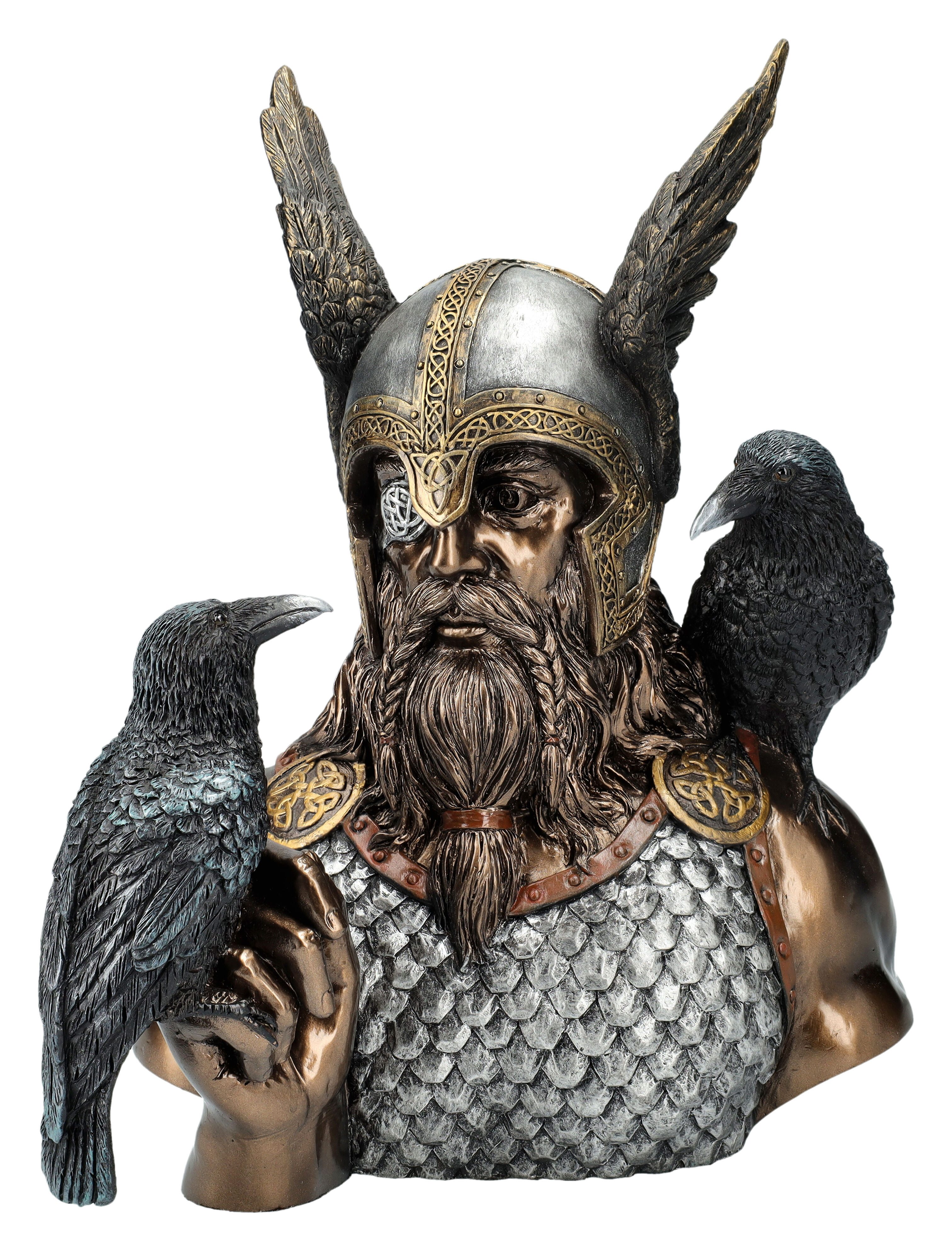 Figuren Shop GmbH Dekofigur Odin Büste – Veronese Skulptur mit Raben Hugin & Munin 22,5 cm Deko