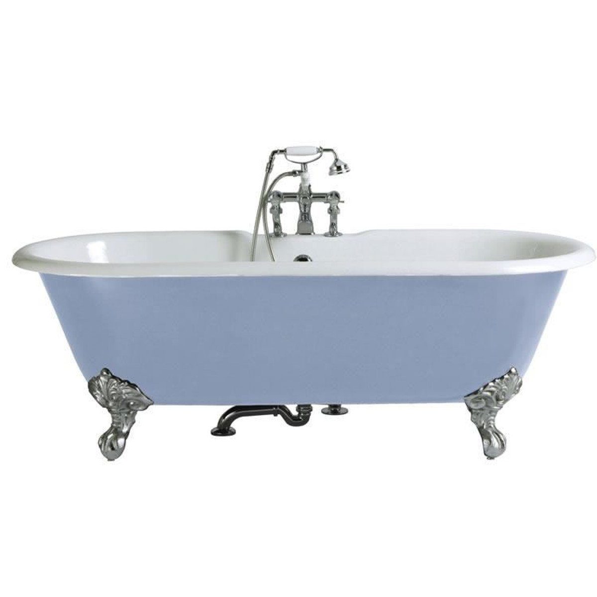 Casa Padrino Badewanne Luxus Gusseisen Badewanne Hellblau / Weiß 170 cm - Gebogene freistehende Badewanne - Barock & Jugendstil Badezimmer Möbel