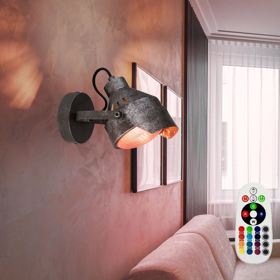 etc-shop LED Wandleuchte, Leuchtmittel inklusive, Warmweiß, Farbwechsel, Retro  Wand Spot DIMMBAR Wohn Zimmer FERNBEDIENUNG Lampe
