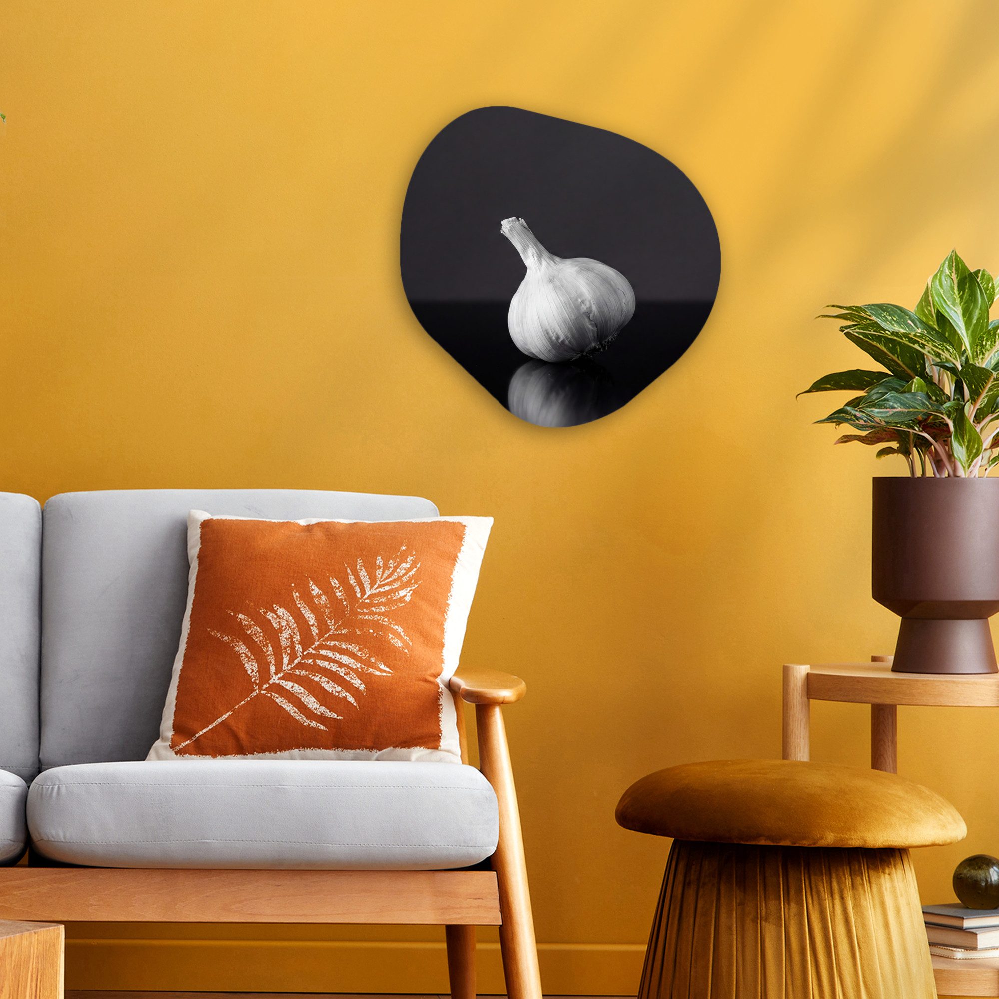 MuchoWow Gemälde Knoblauch - Schwarz - Weiß, Fotodruck (1 St), Wandbild Abstrakt, Wohnzimmer Schlafzimmer Wanddekoration, 40x40 cm