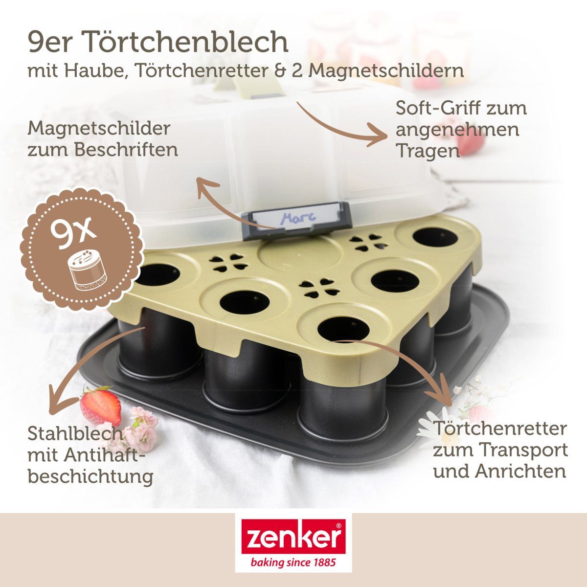 Zenker Backblech Mini-Törtchenblech mit Transporthaube, Antihaftbeschichtung