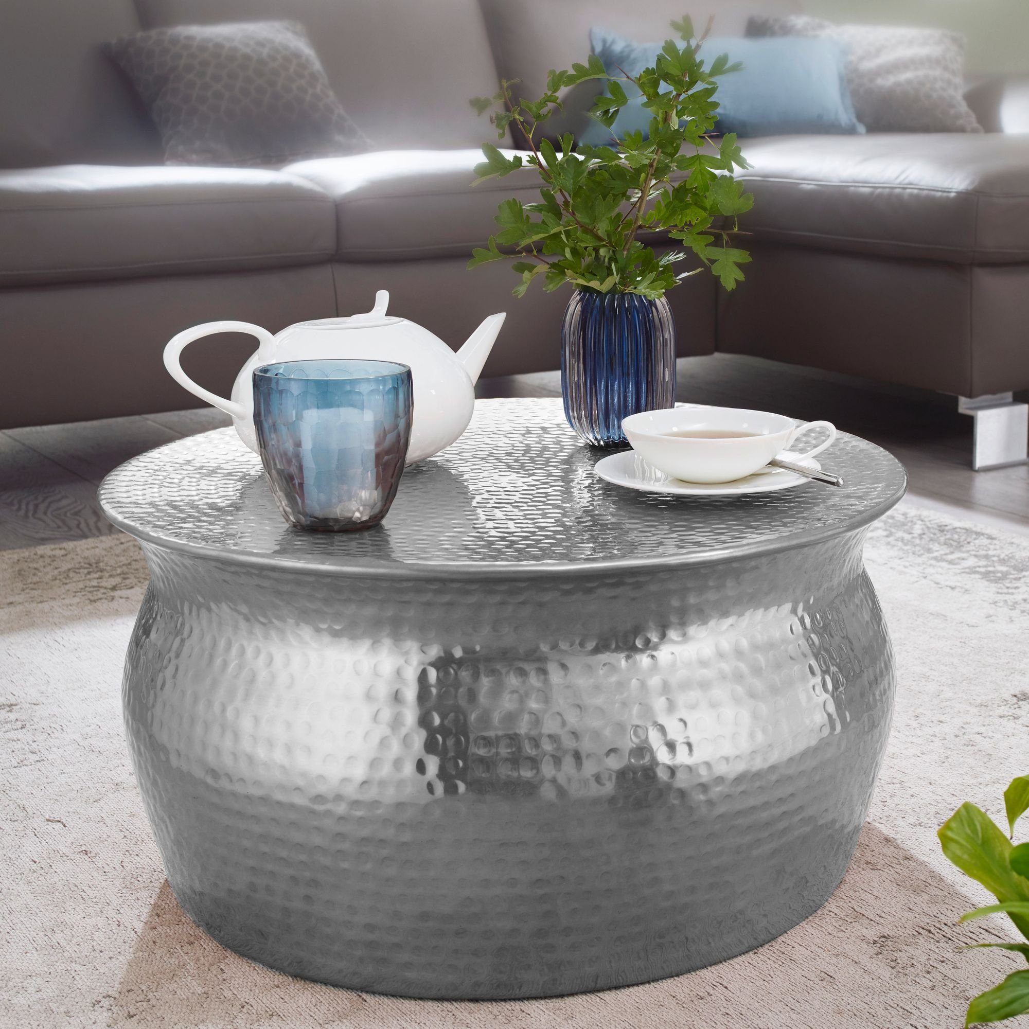 KADIMA DESIGN Orientalisches Design Hammerschlagstrukturen & - | Kaffeetisch Silber Silber ENNS Silber Couchtisch 