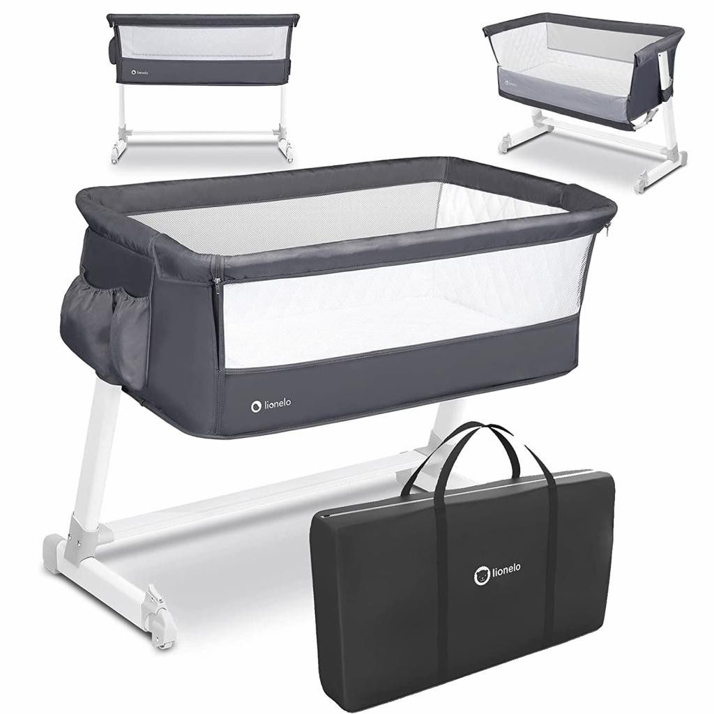 Beistellbett Lionelo Theo Baby Beistellbett Kinderbett grau Babybett Zustellbett