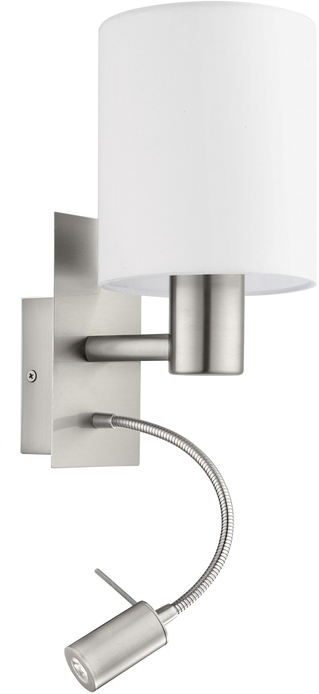 EGLO Wandleuchte PASTERI Wandlampe - Stahl - E27;LED - 1X40W;1X3,8W - IP20, Ein-/Ausschalter, Lesearm, ohne Leuchtmittel, Warmweiß, Wandstrahler, Wandspot, Wohnzimmer, Schlafzimmer, L15 x H38 x AL19,5cm