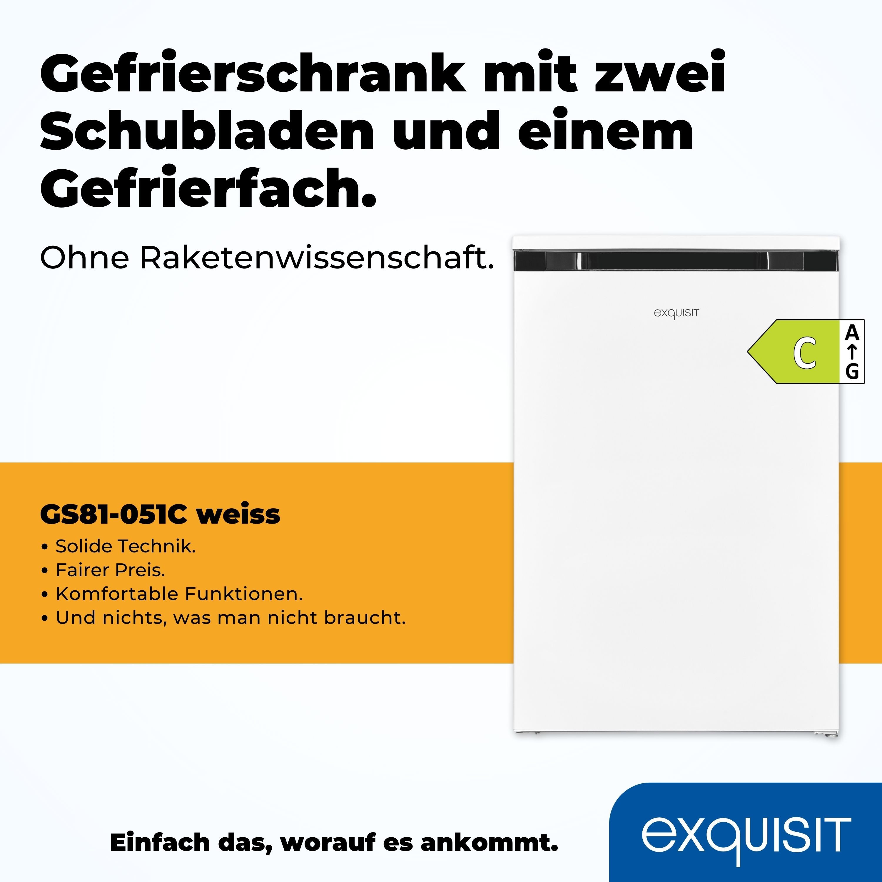 exquisit Gefrierschrank GS81-051C, 84,5 cm hoch, 54,9 cm breit, 4*-Gefrierschrank mit ergonomischer Griffmulde – bequem zu öffnen