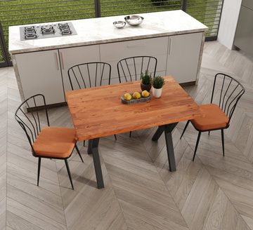 Gozos Esstisch Huesca Küchentisch Massivholz - Holztisch 115x75 cm mit Metallbeinen (1 Tisch, 2 x Tischbeine aus Metall), Massivholz